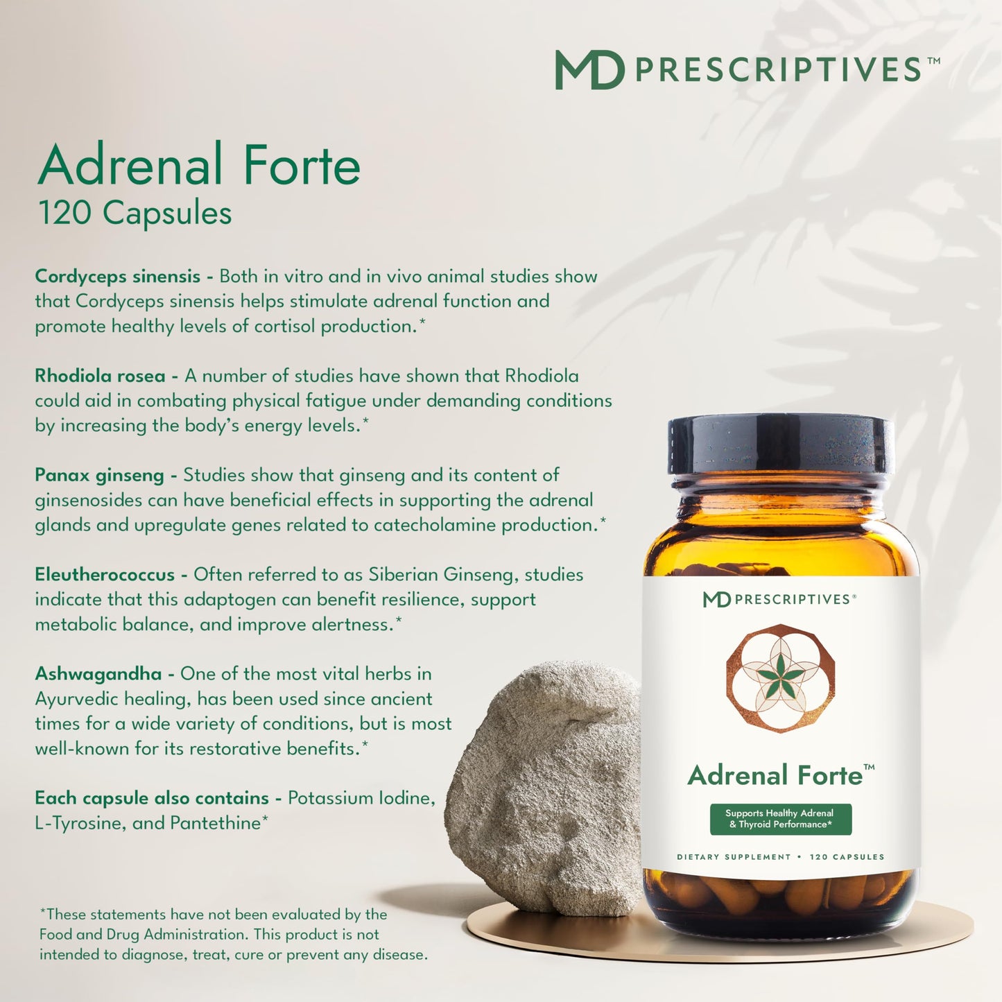 MD Prescriptives Adrenal Forte Adrenal Support Supplement with Ashwagandha & Rhodiola 120 Capsules