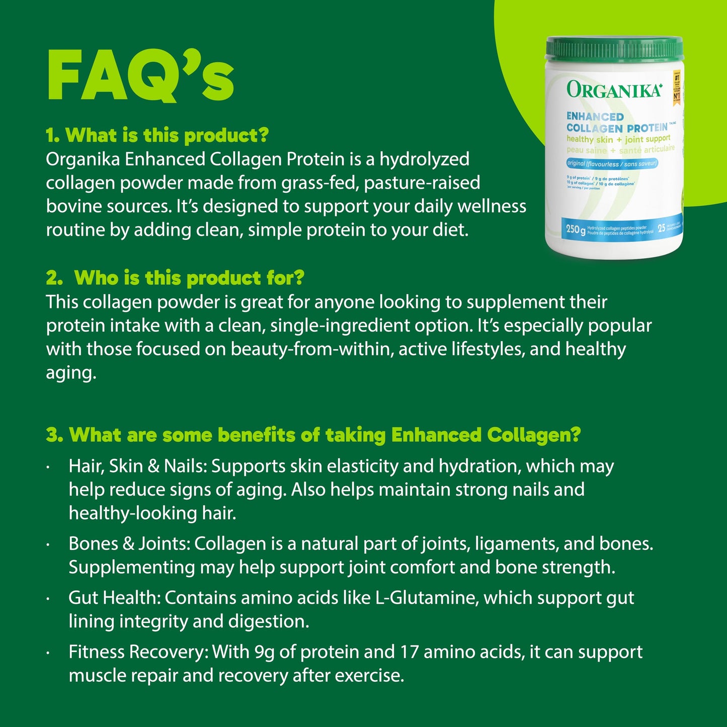 Organika Collagen Enhanced Powder, 8.82 Ounce
