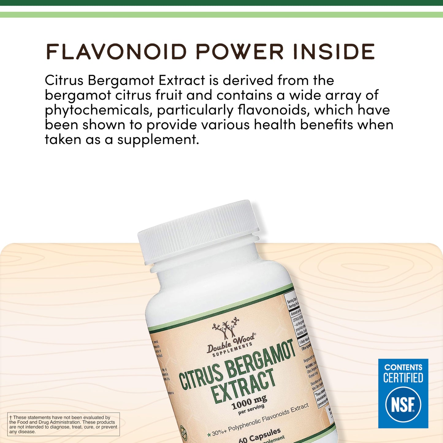 Double Wood Supplements Citrus Bergamot Extract 1,000mg Capsules, 60 Count