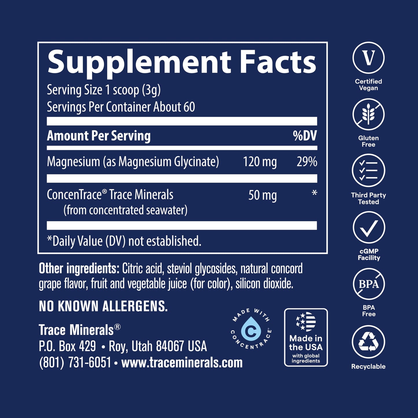 Trace Minerals Grape Magnesium Glycinate Powder, 6.35 Ounce
