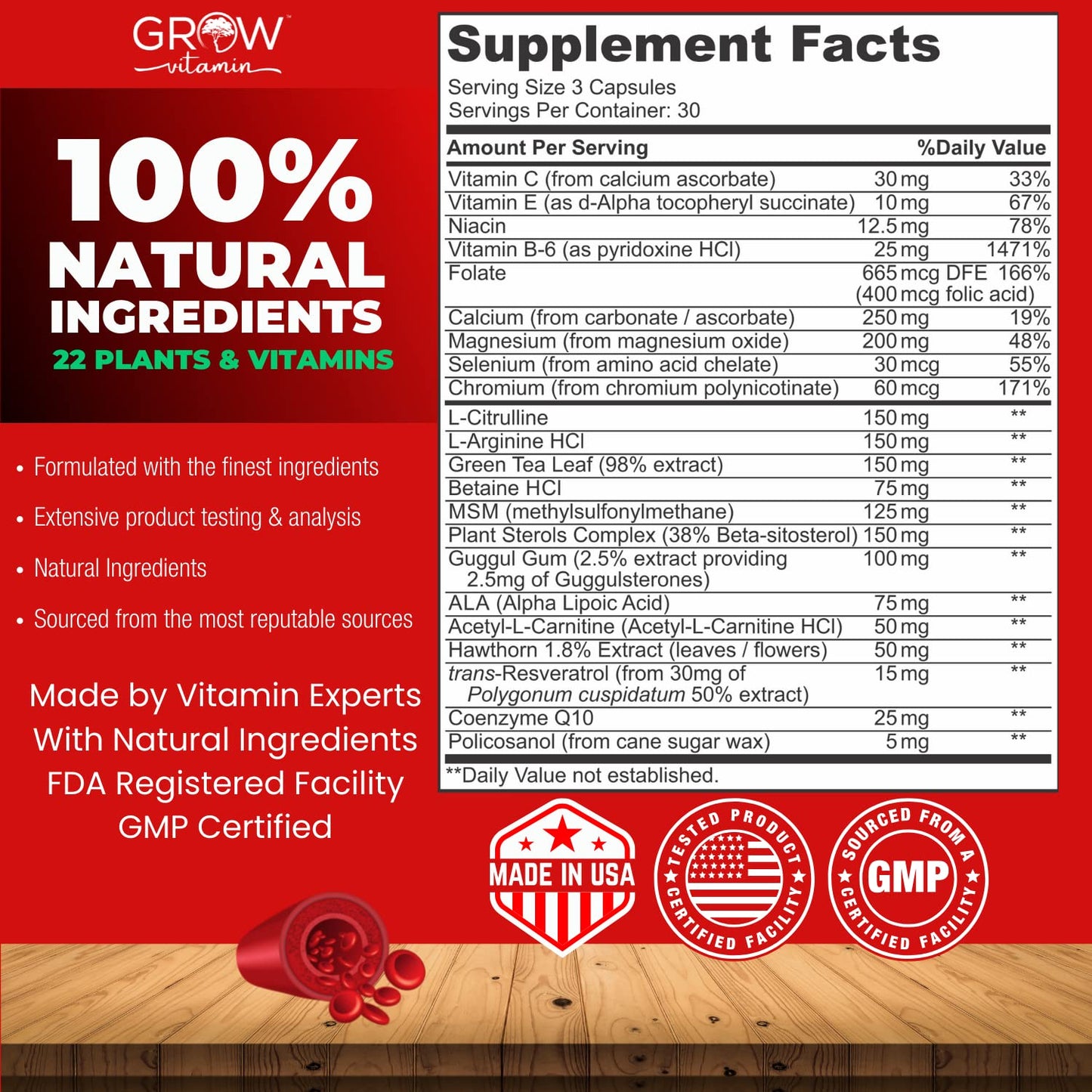 Grow Vitamin Heart Support Supplement 90 Capsules