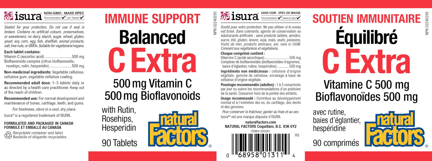 Natural Factors Vitamin C 500mg with Rosehips, 90 Tablets