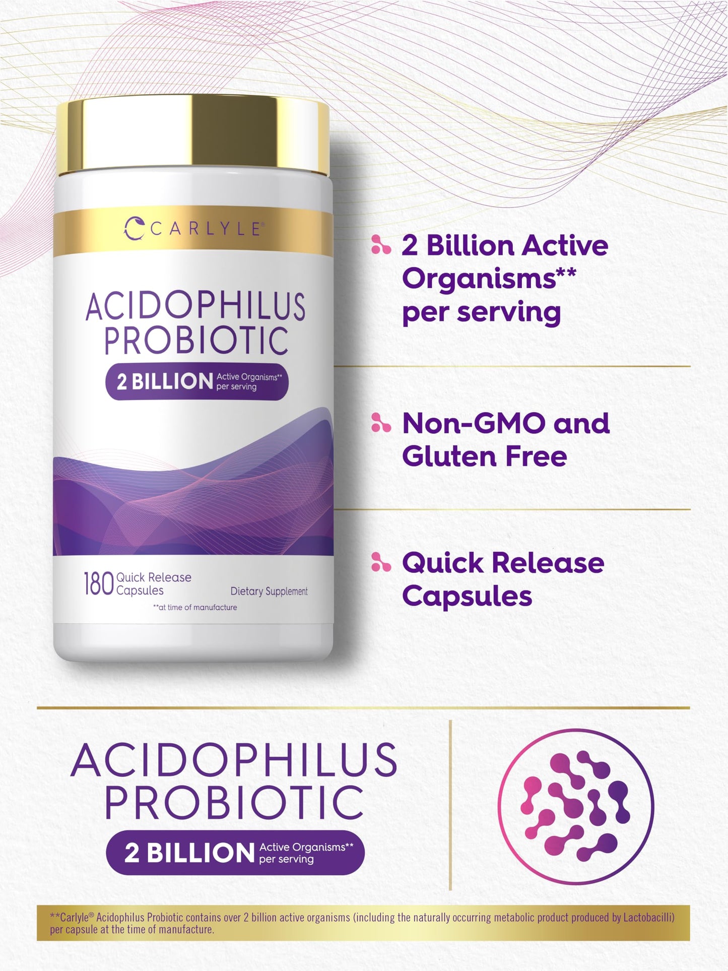 Carlyle Acidophilus Probiotic for Women & Men's Digestive Health Capsule, 180 Count