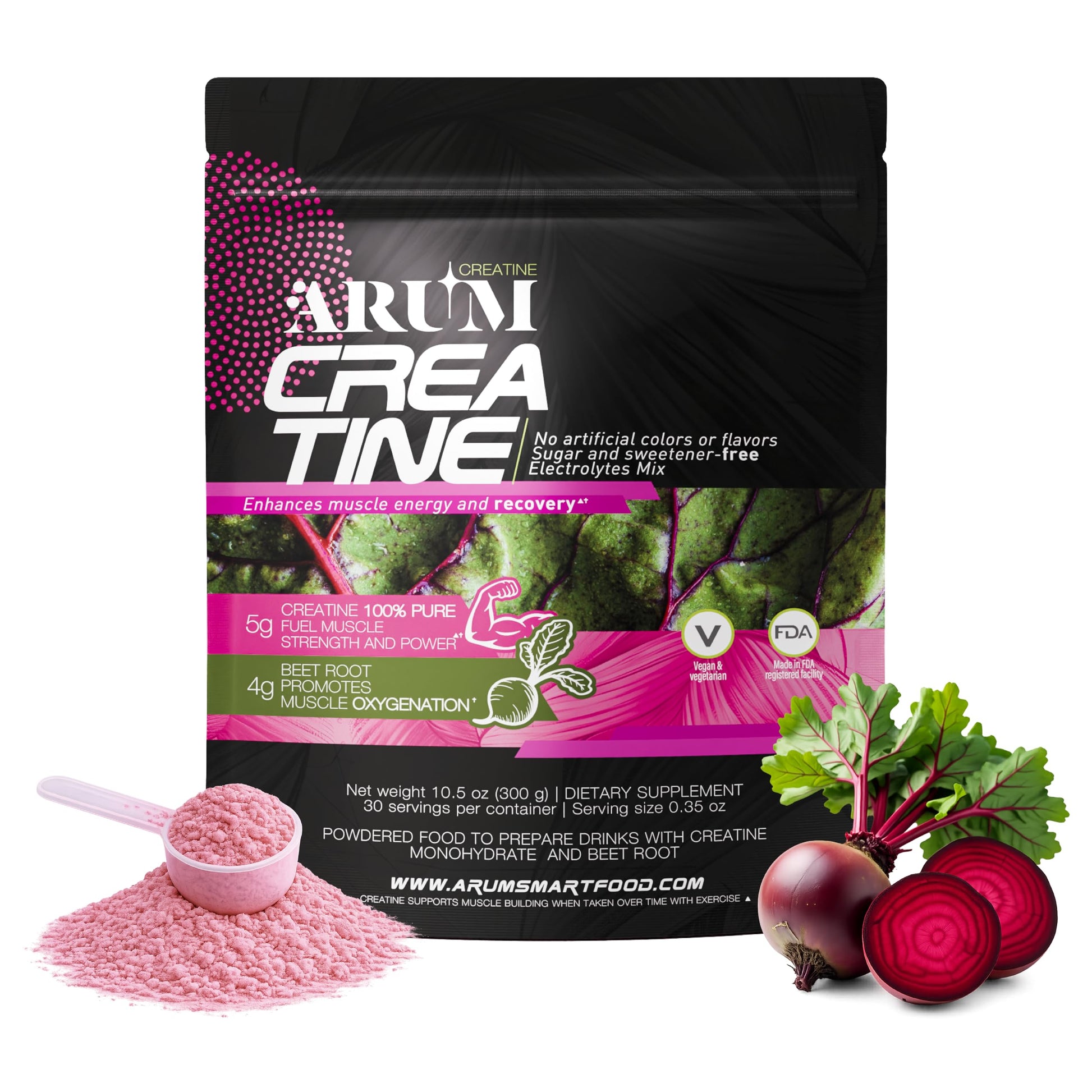 ARUM Creatine with Beetroot & Electrolytes Micronized Creatine Monohydrate Powder, 10.5 oz