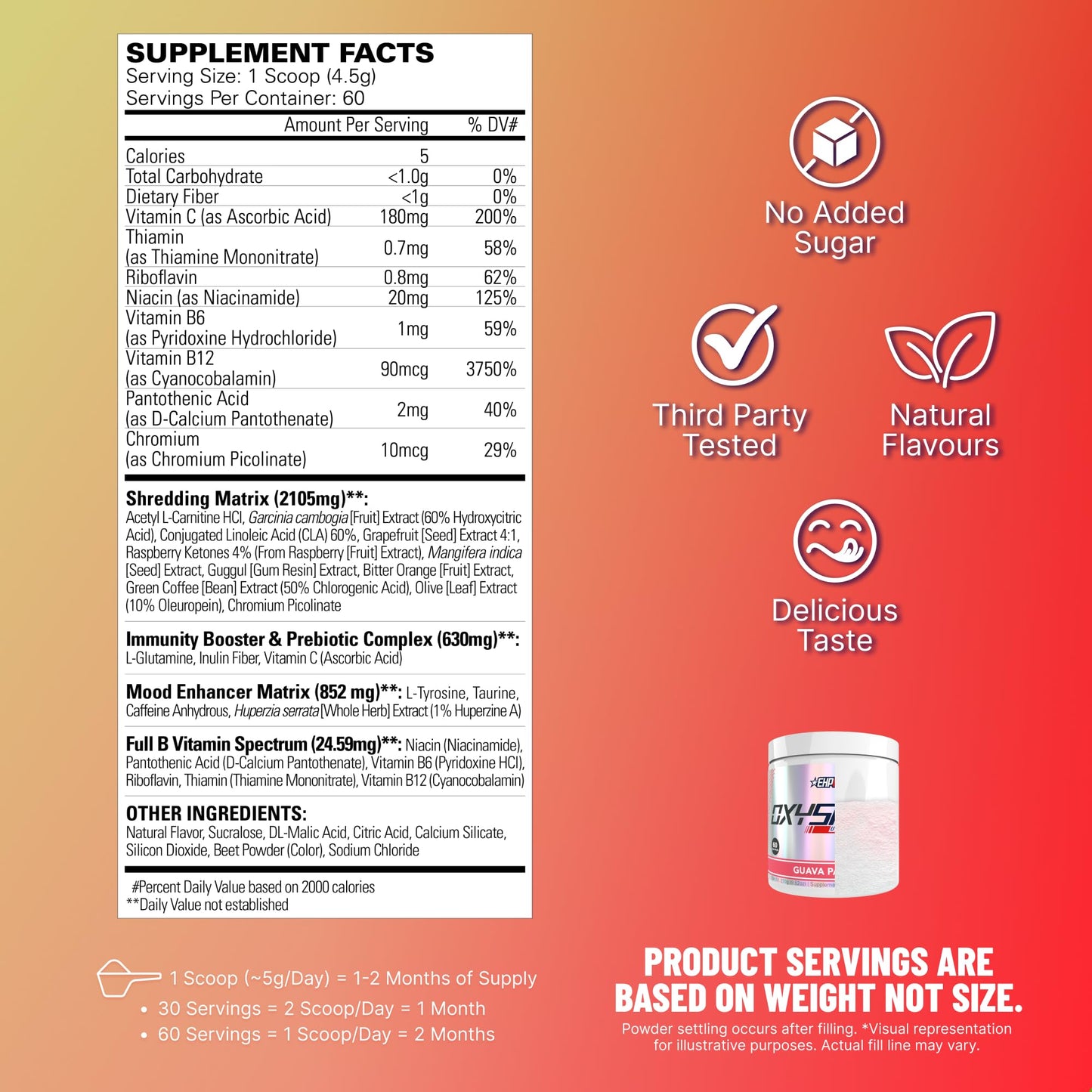 EHP Labs OxyShred Pre Workout Powder & Shredding Supplement, 60 Servings