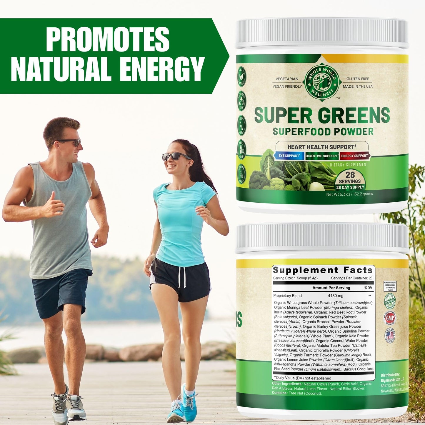 WHOLE WORLD WELLNESS Organic Super Greens Powder Citrus Punch 5.3 Ounce