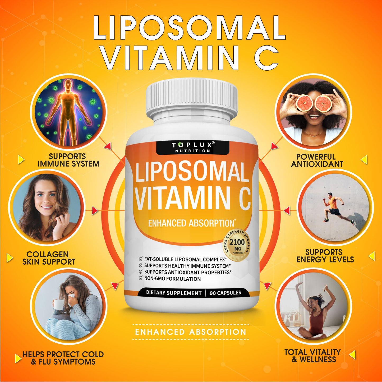 Toplux Liposomal Vitamin C 2100mg High Absorption Capsules, 90 Count