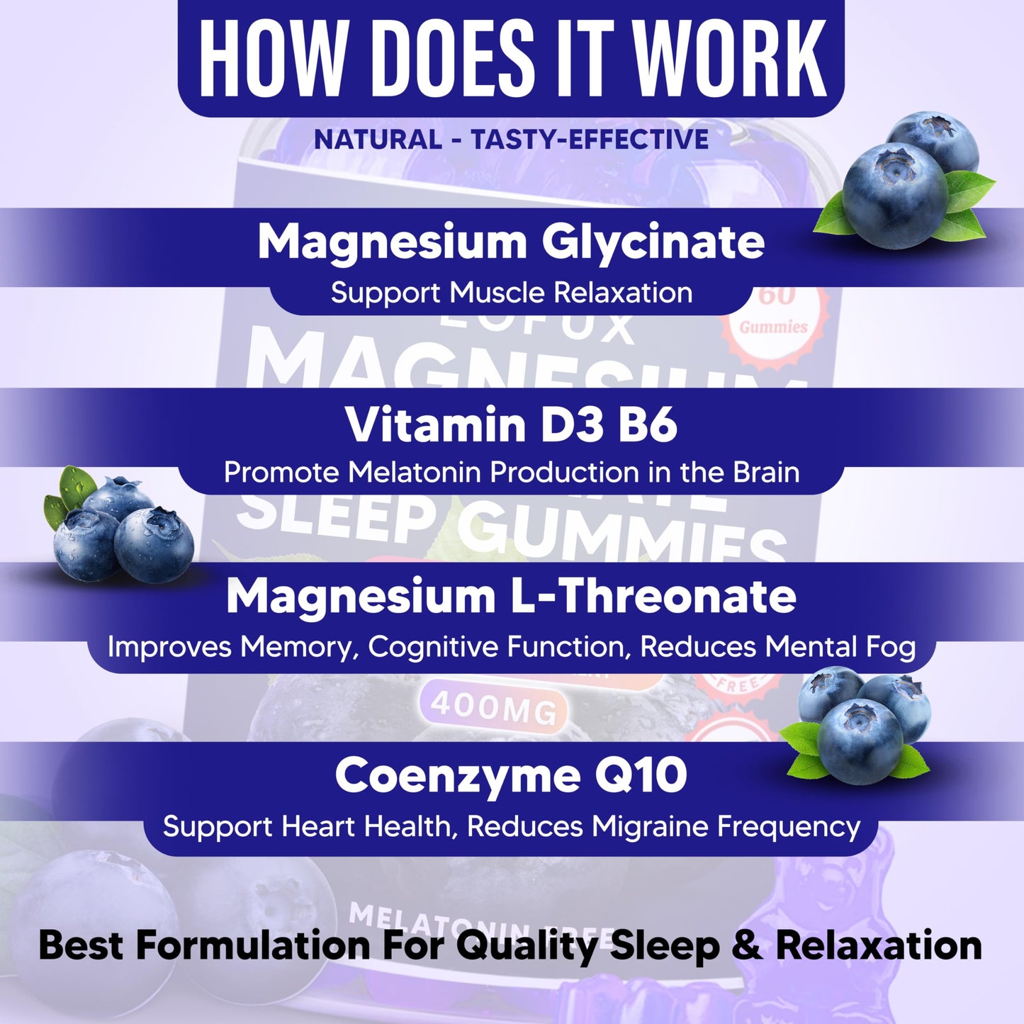 Lofux Magnesium Glycinate Gummies 400mg Gummy, 60 Ct