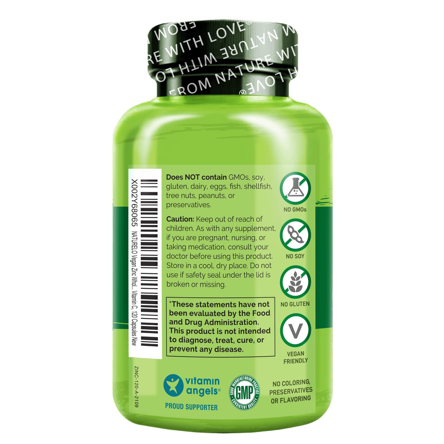 NATURELO Vegan Zinc Immune Support Capsules with Vitamin C 240 Capsules