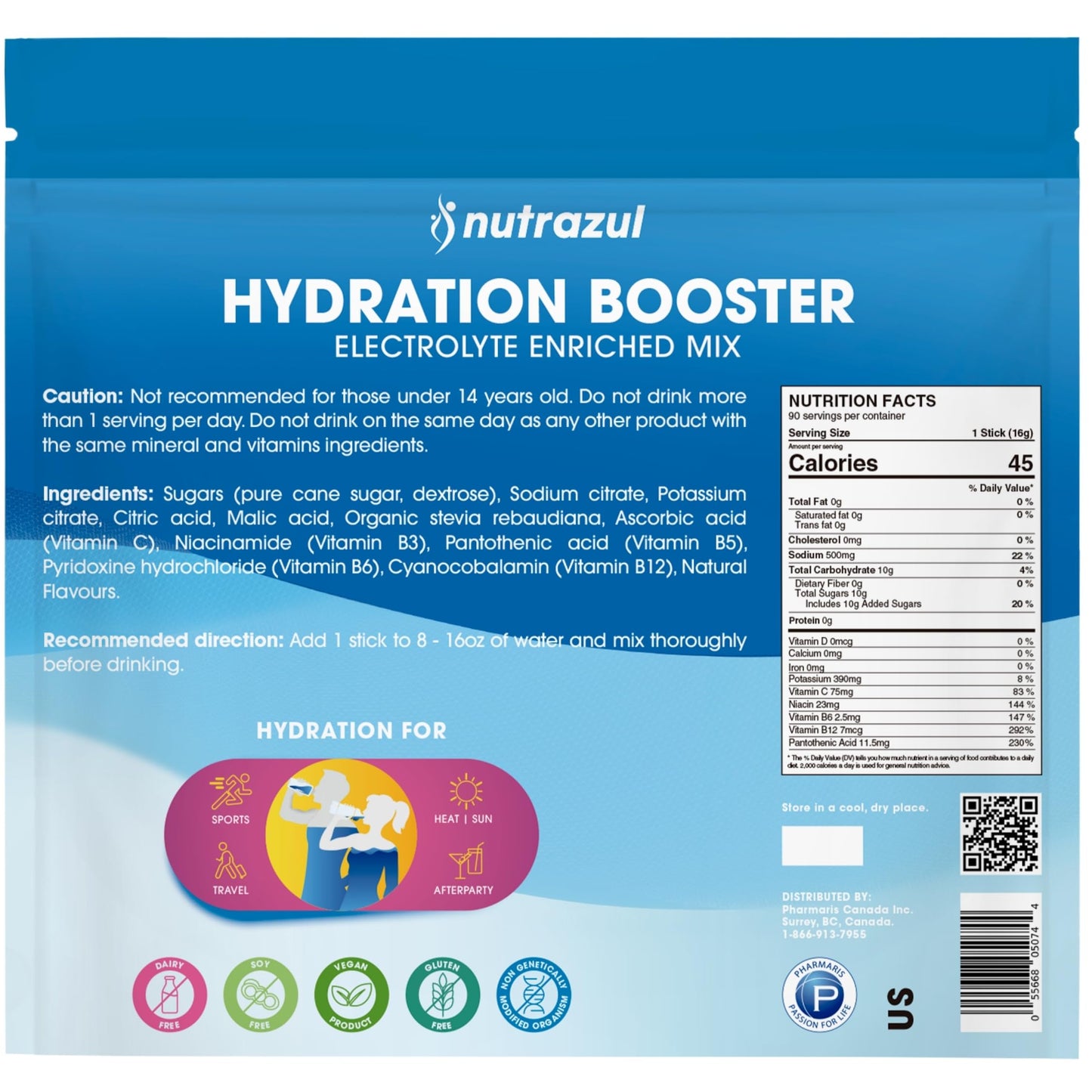 Nutrazul Hydration Booster, Electrolytes Powder Sticks 90 Sticks