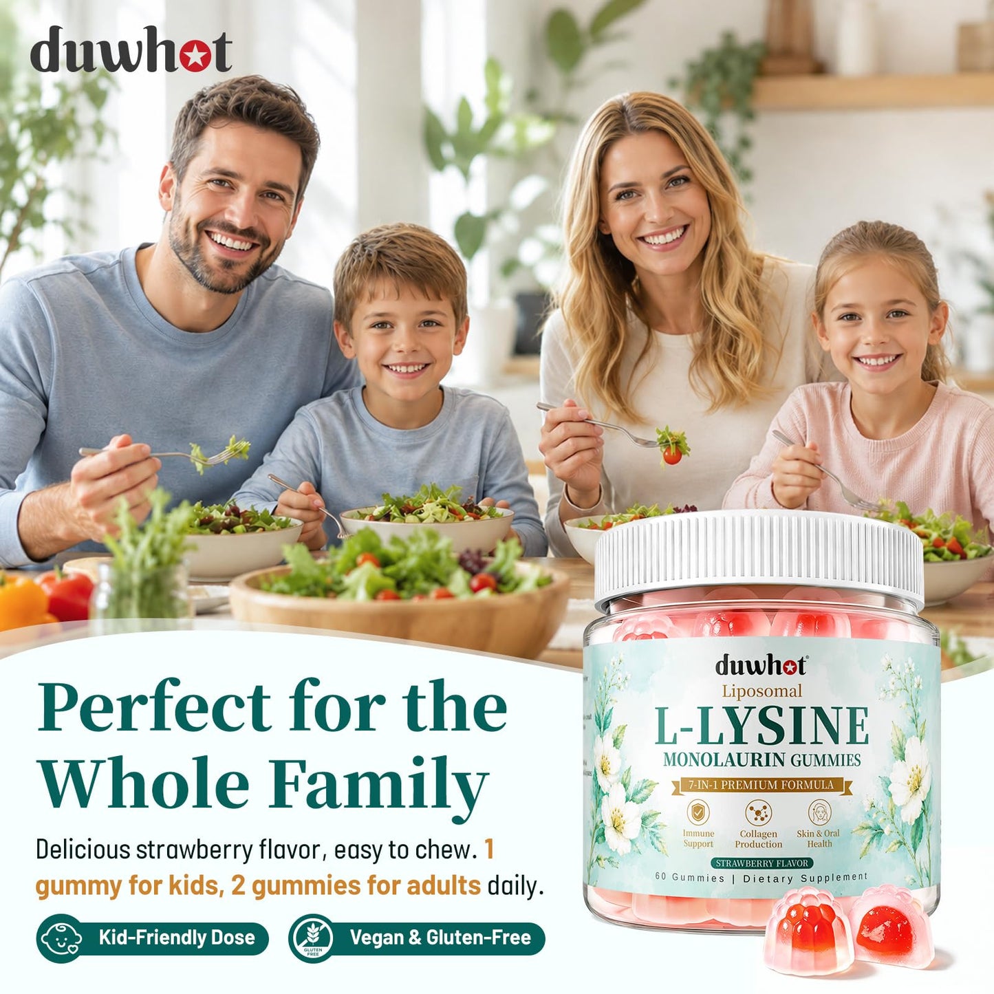 duwhot Liposomal Lysine Monolaurin Gummies 1200mg, 60 Count