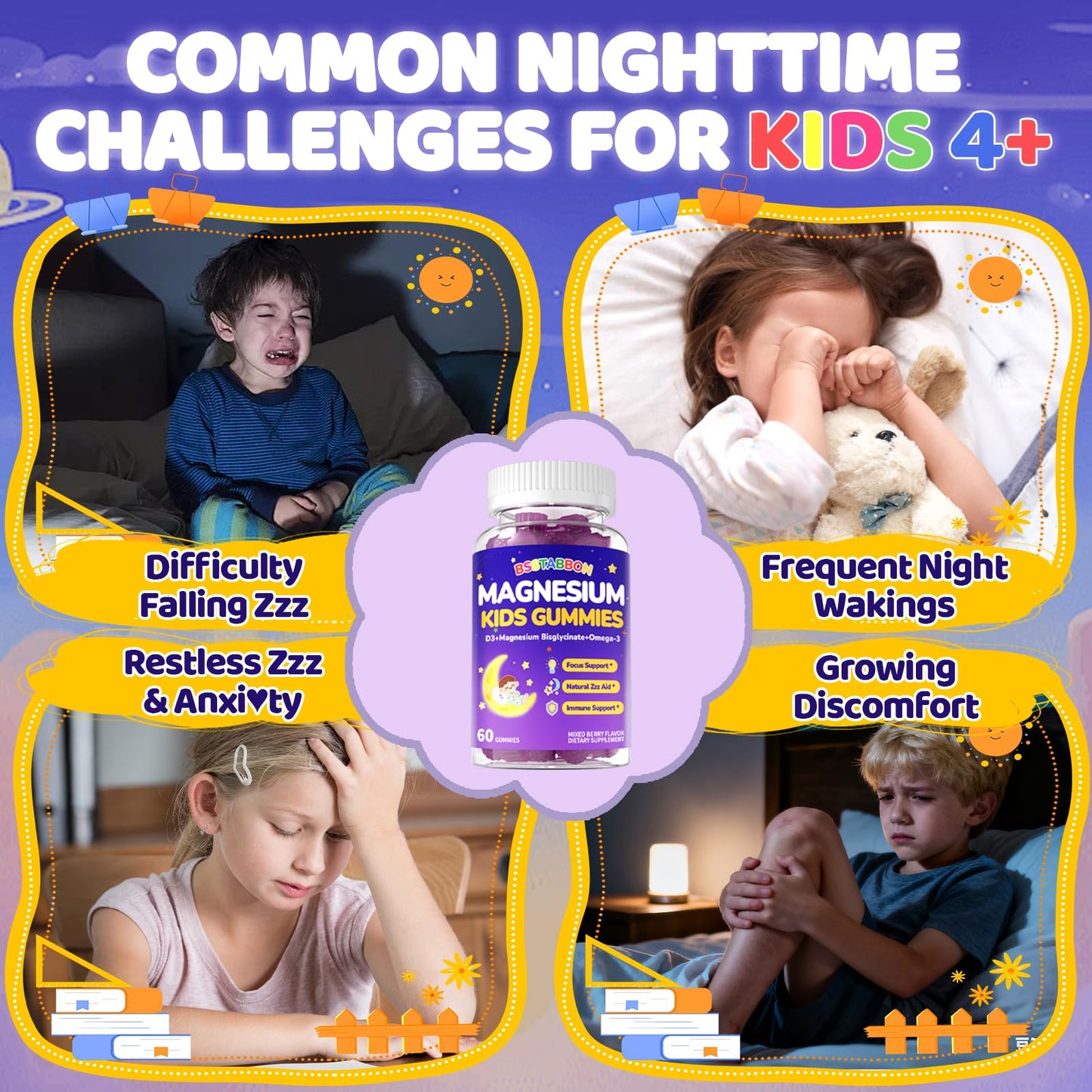 BSSTABBON Kid's 4+ Magnesium Glycinate Gummies 120 Gummies