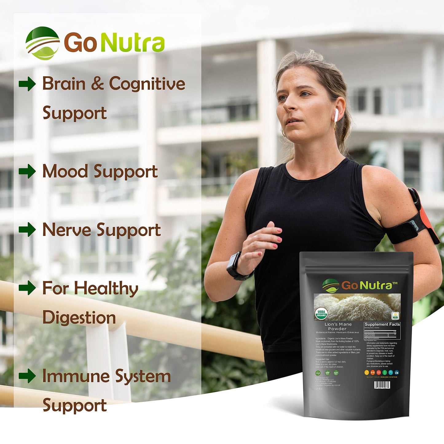 Go Nutra Organic Lions Mane Mushroom Powder 8 oz