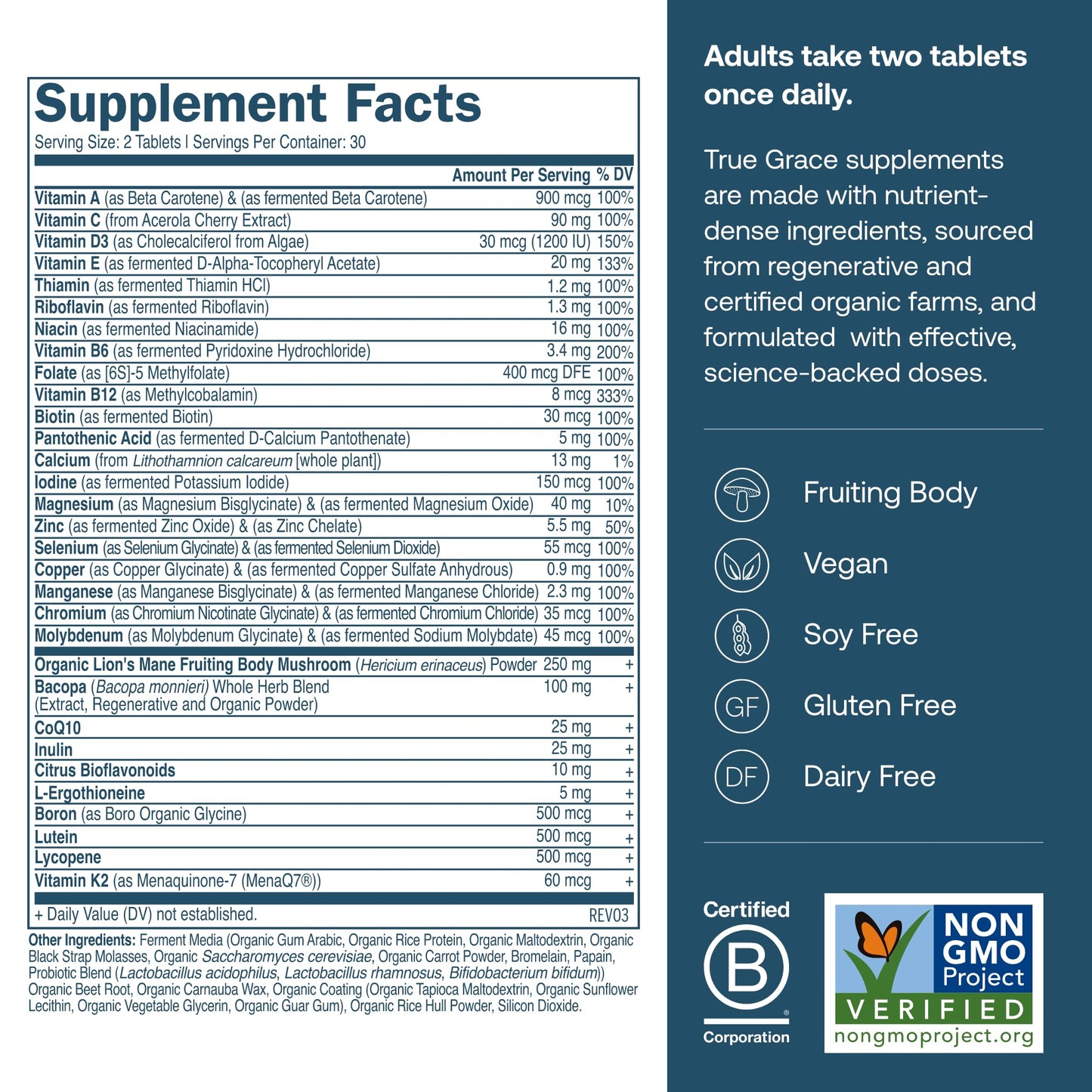 True Grace Daily Men’s Multivitamin 50+ Tablets, 60 Tablets