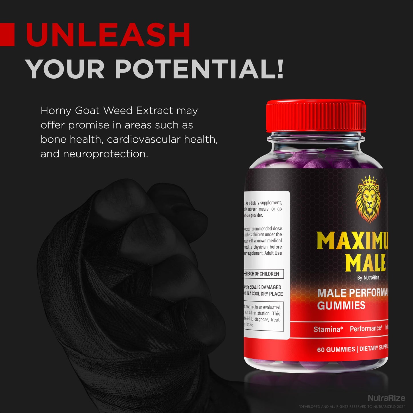 NutraRize Maximum Male Gummies for Men Gummy, 60 Count