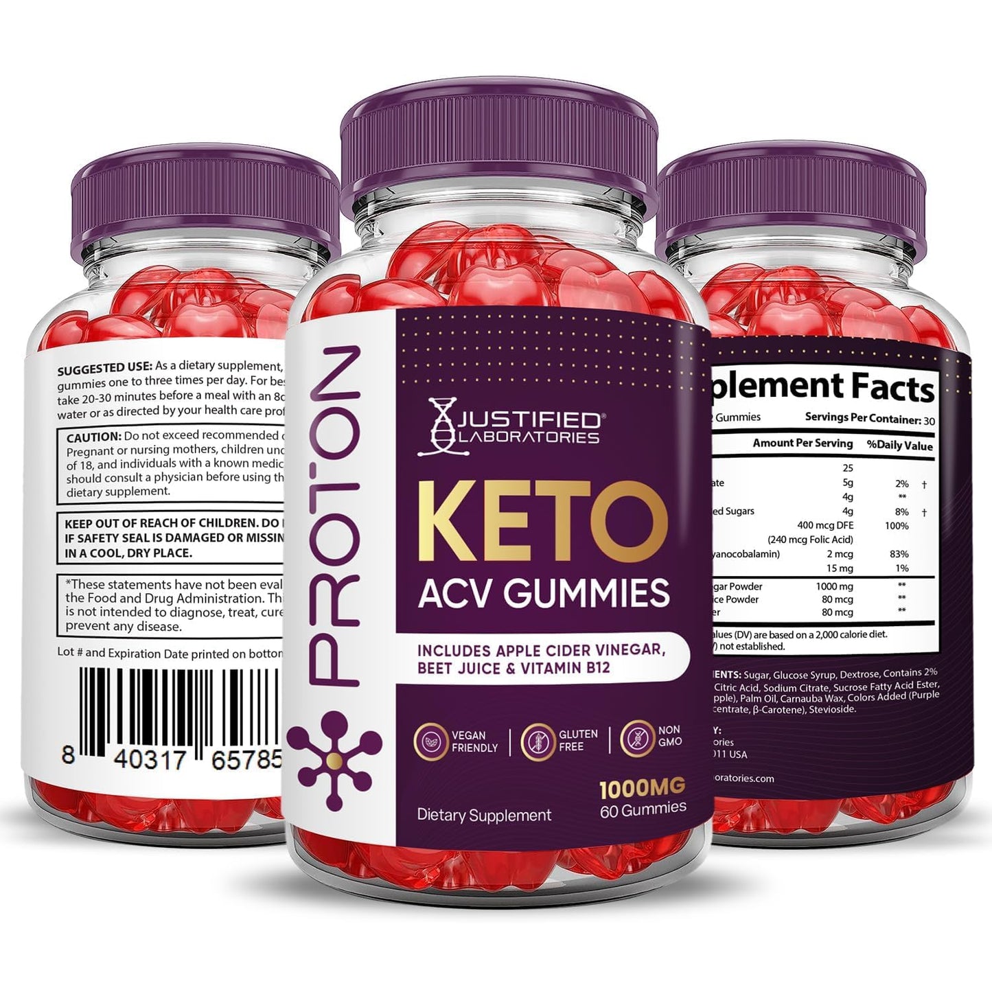 Justified Laboratories Proton Keto ACV Gummies (1000 mg) 60 Gummies