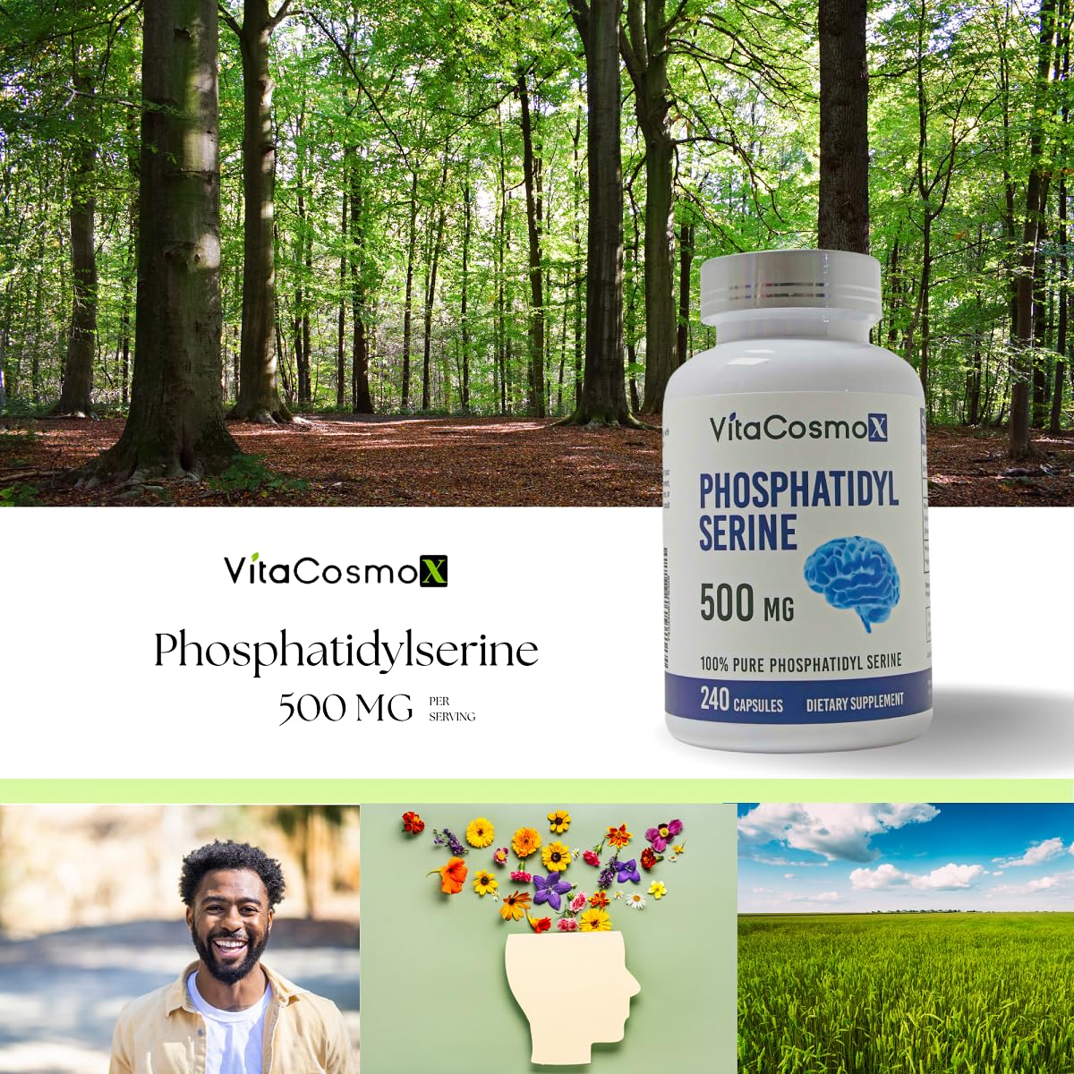 VitaCosmoX Phosphatidylserine 500mg Capsules, 360 Count