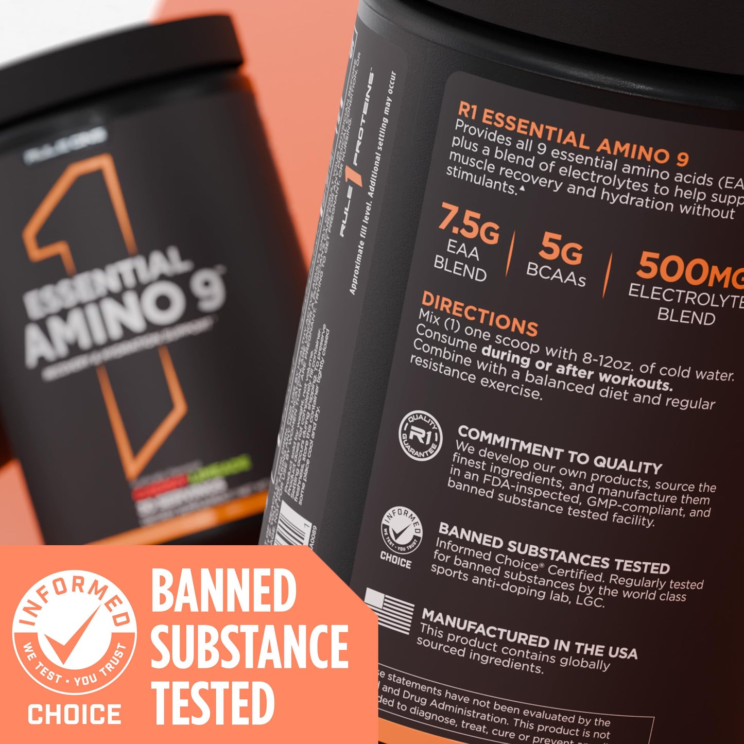Rule 1 Proteins Essential Amino 9 – Recovery & Hydration Support with 7.5g of Essential Amino Acids + Electrolytes Powder, 12 Ounce