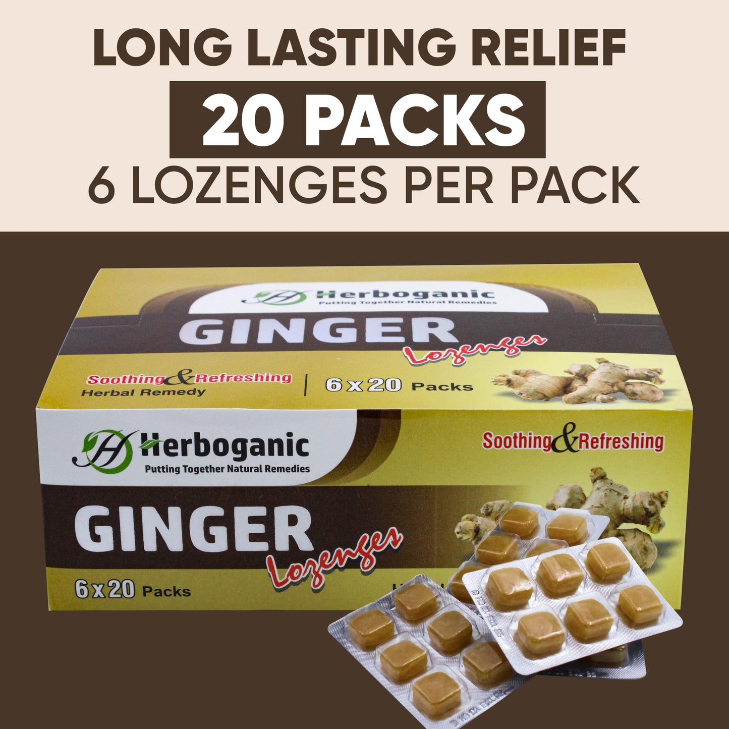 HERBOGANIC Ginger Lozenges 120 Tablets