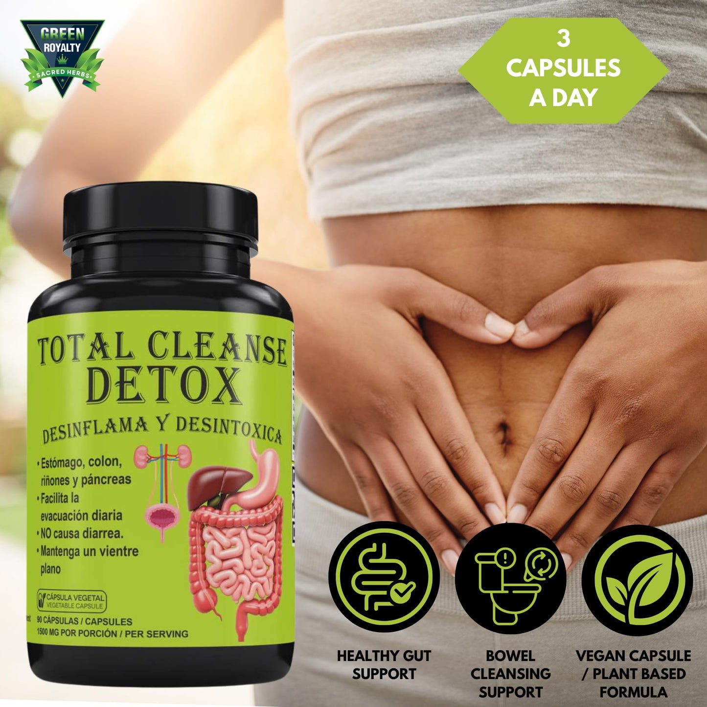 GREEN ROYALTY Total Cleanse Detox Capsules 90 Count