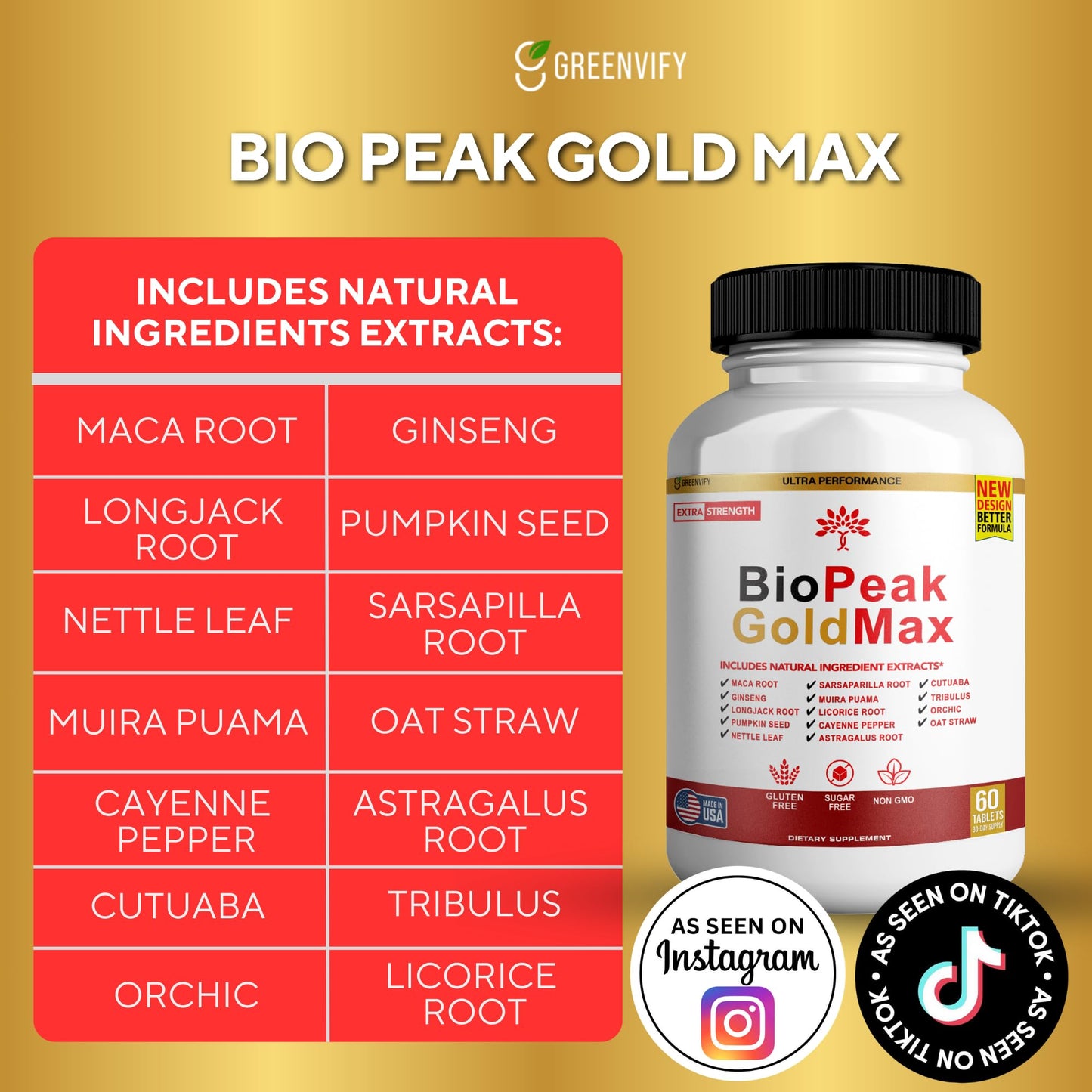 GREENVIFY BioPeak GoldMax Extra Strength Natural Performance Supplement Capsule 300