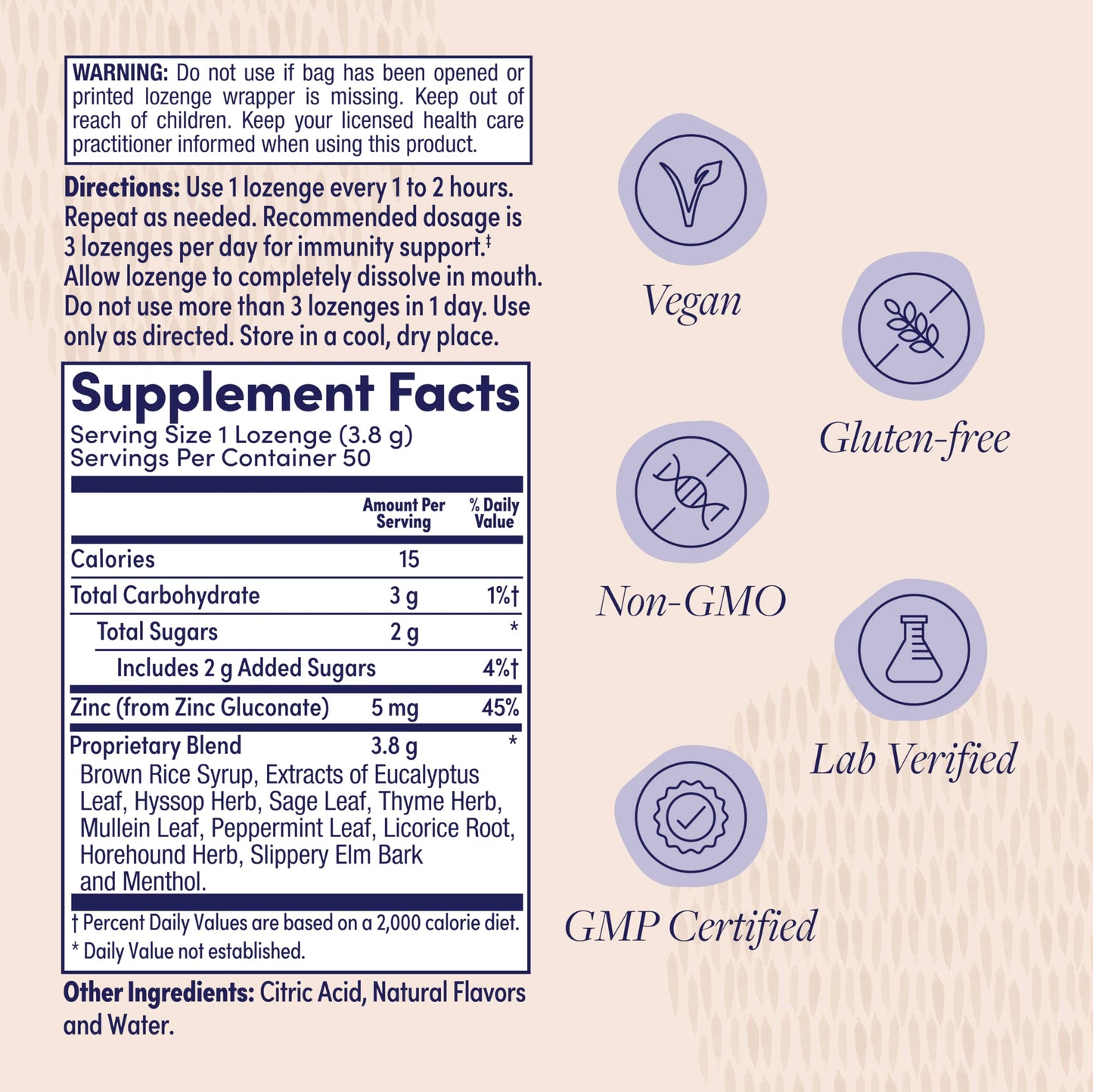 ZAND Immunity Menthol Throat Lozenges Lozenge 50 Count
