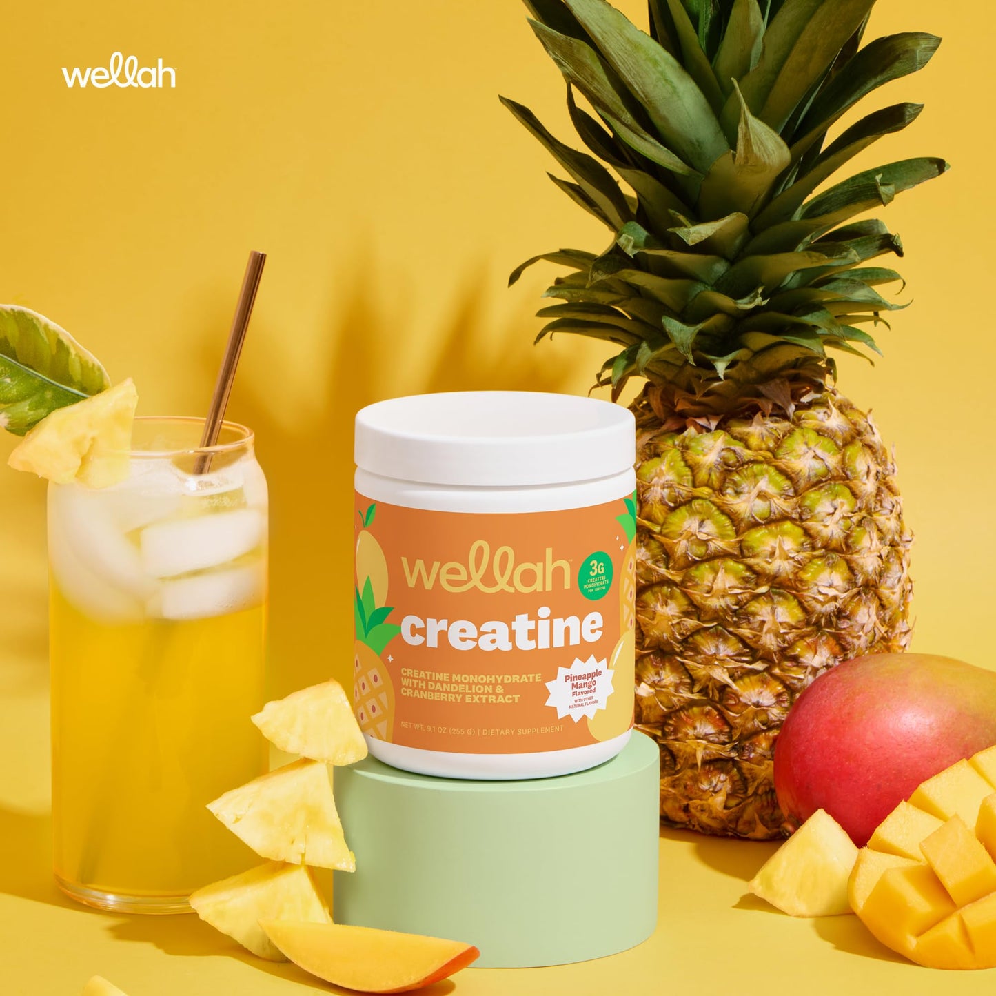 Wellah Creatine for Women - Creatine Monohydrate with Dandelion & Cranberry Extract Powder, 9.3