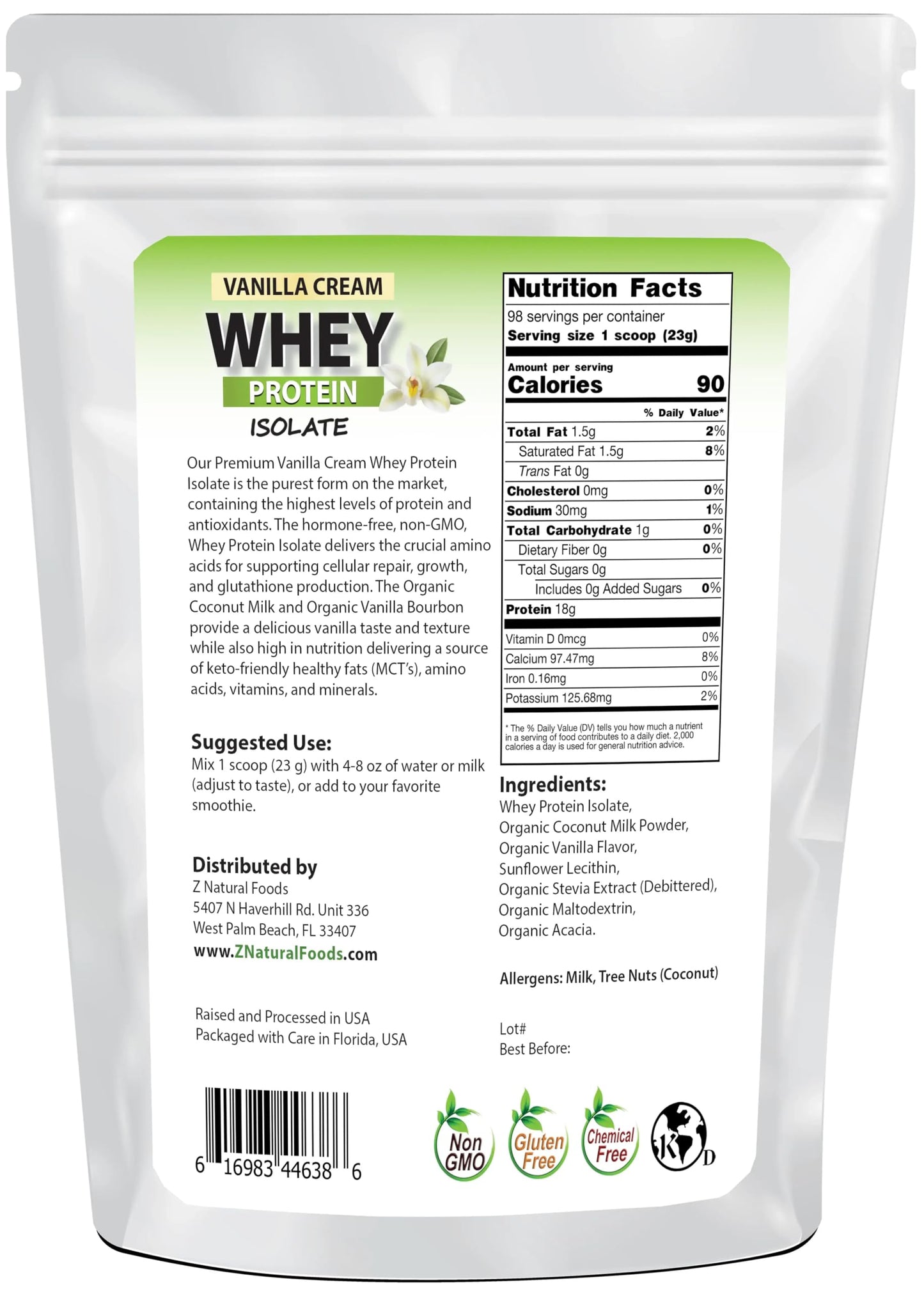 Z Natural Foods Whey Protein Isolate Powder Vanilla, 5 lb, 80 Servings