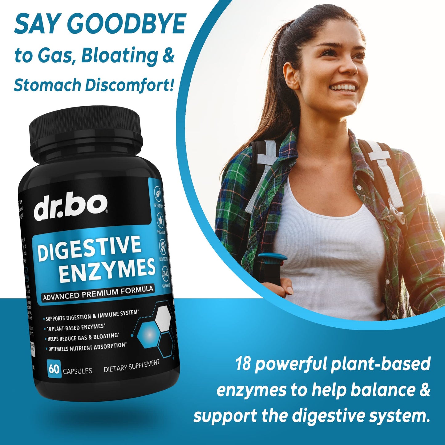 DR. BO Digestive Enzymes Plant Based Pancreatic & Proteolytic Enzyme Supplement Capsule 60 Count
