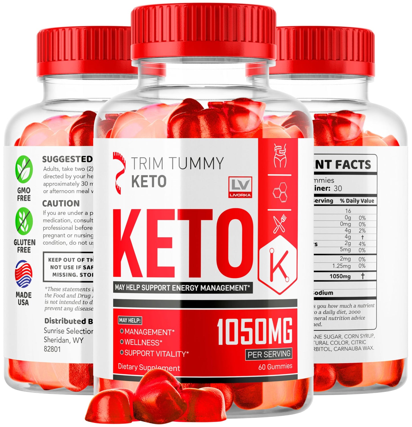 LIVORKA Trim Tummy Keto ACV Gummies 1050MG Advanced Formula, 60 Gummies
