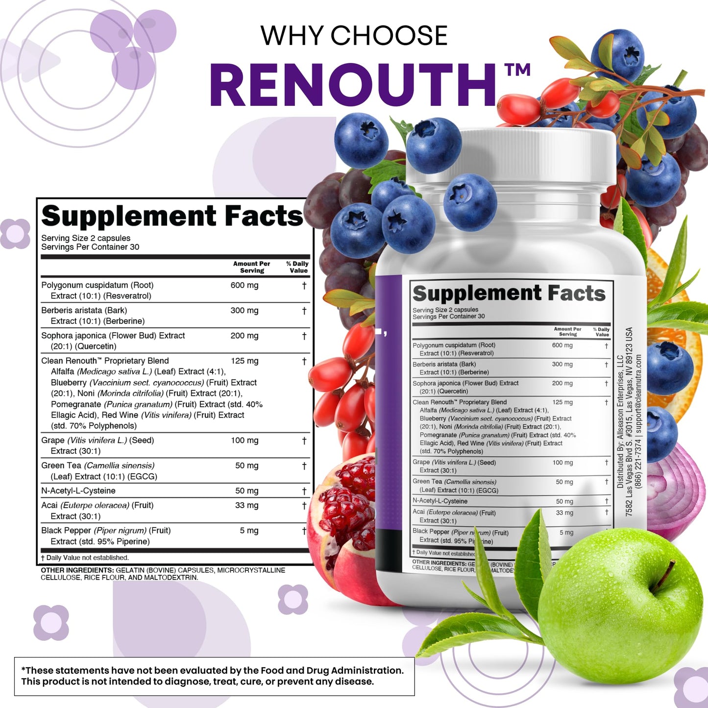 Clean Nutraceuticals Resveratrol Supplement Capsules 60 Count