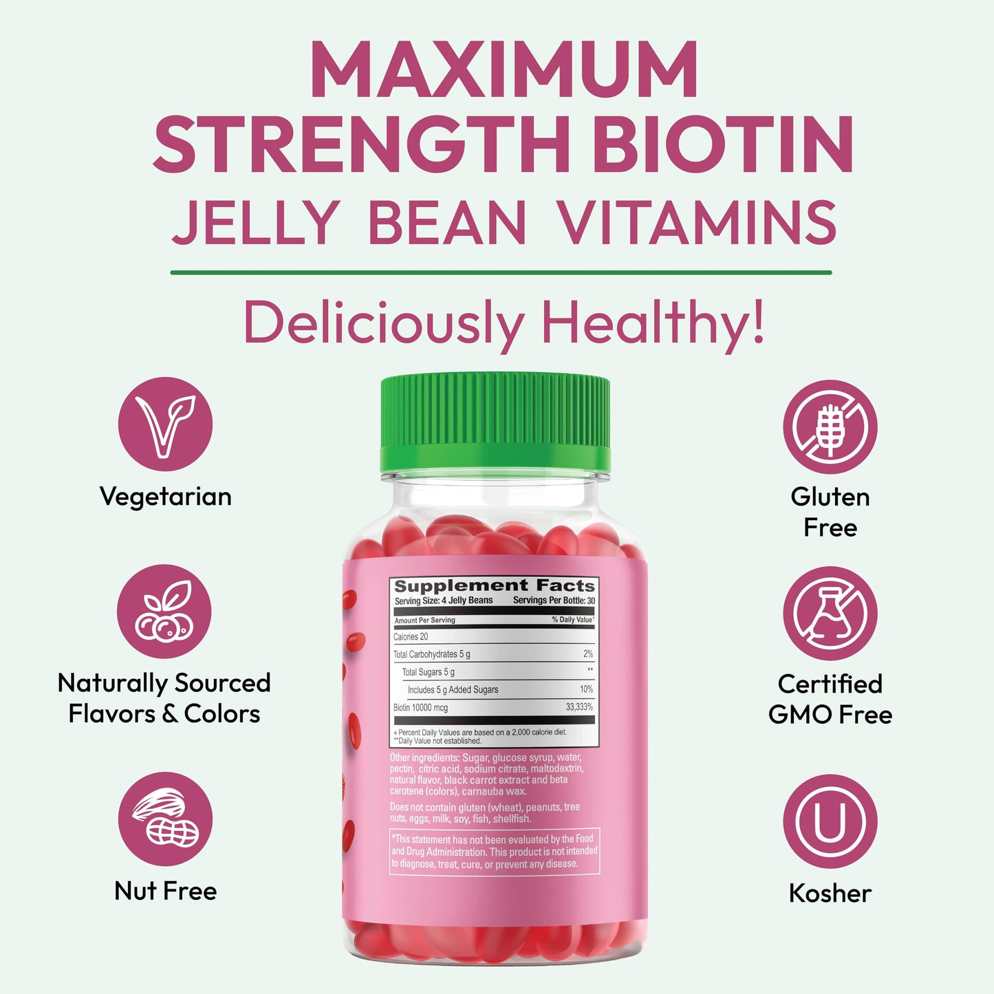 Human Beanz Biotin Jelly Bean Gummy Vitamins, 120 Count