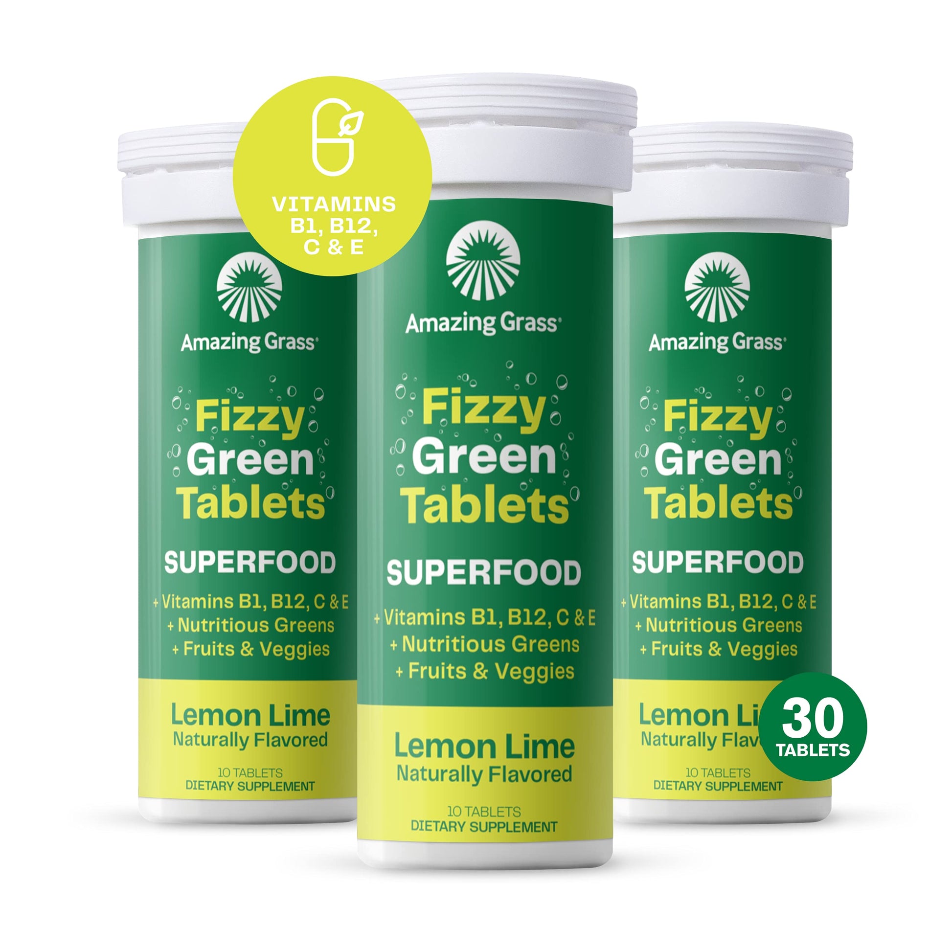 Amazing Grass Fizzy Green Superfood Tablets Lemon Lime, 30 Tablets