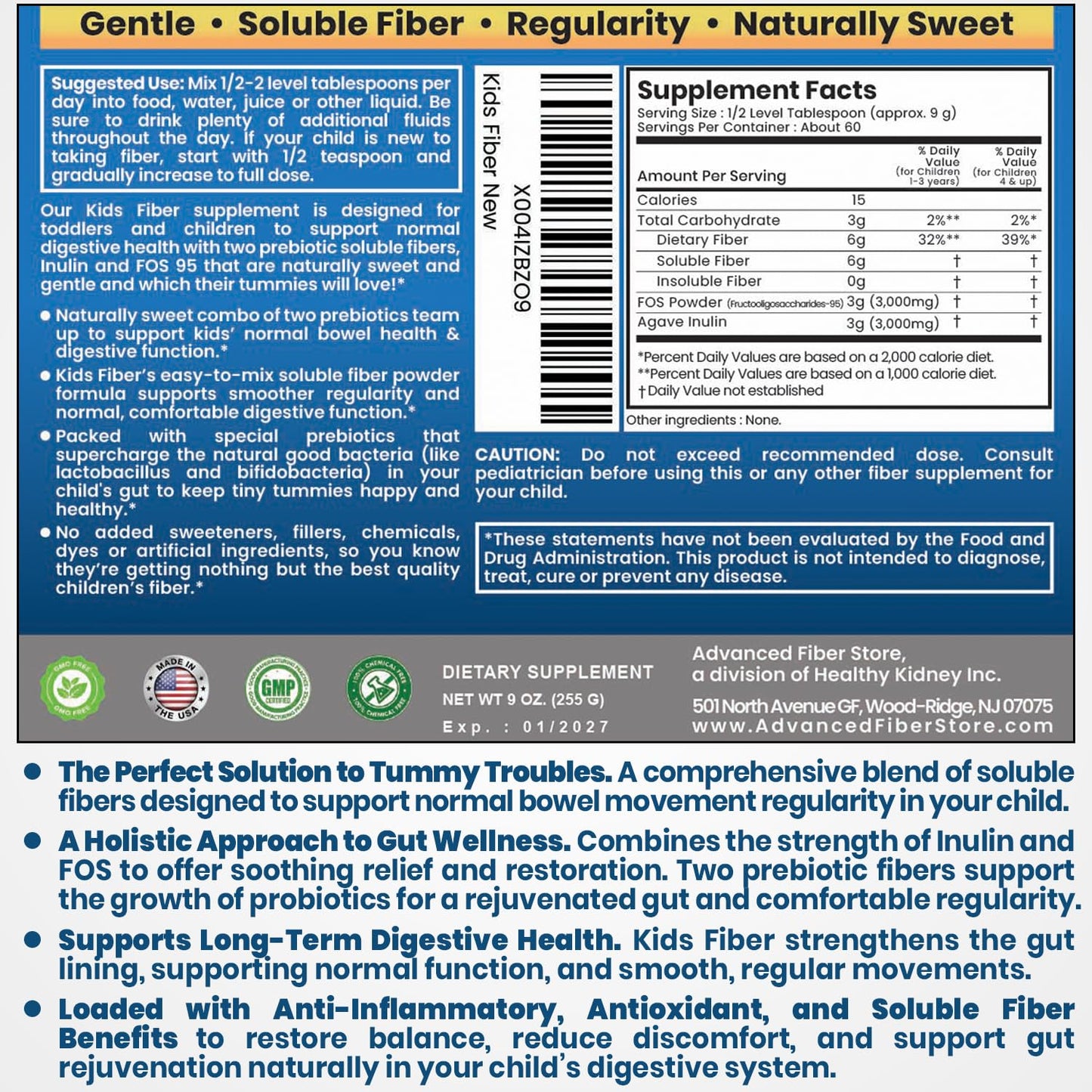 Kidney Restore Kids Fiber for Constipation Relief Powder 48 Servings