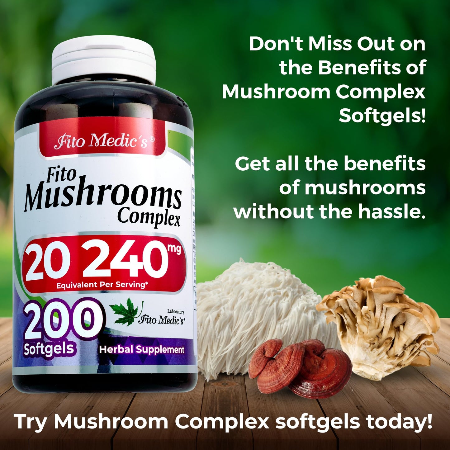 FITO MEDIC'S Lab Mushroom Complex Supplement 18 Species Blend Softgels 200