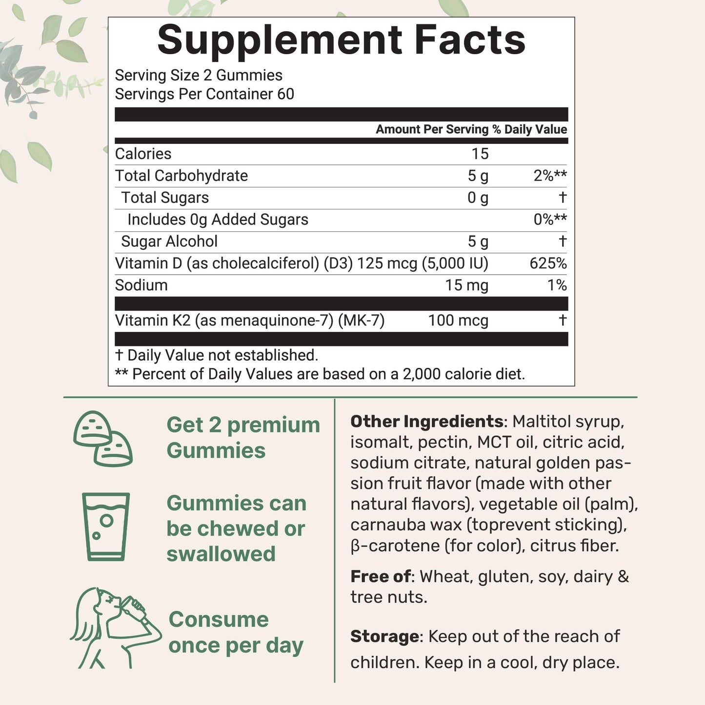 Micro Ingredients Vitamin D3 K2 Gummies, 120 Count
