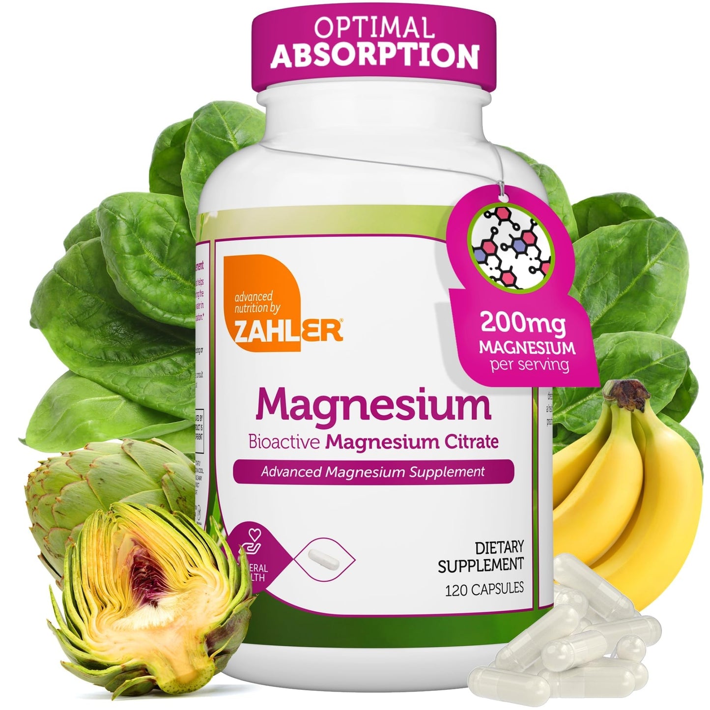 Zahler Magnesium Citrate Capsules 200 mg, 120 Count