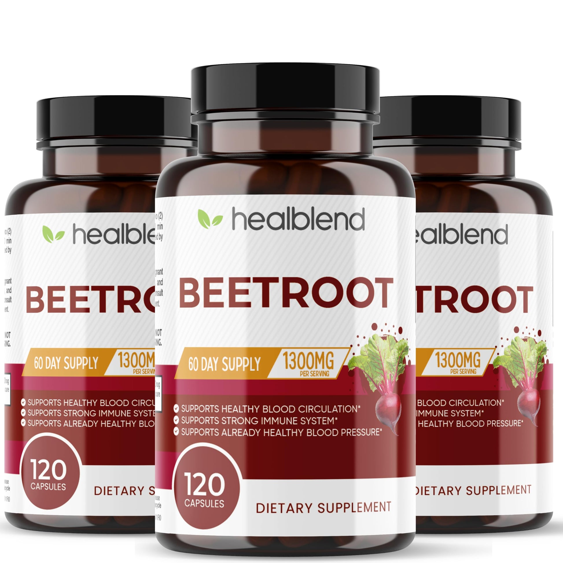 Healblend Organic Nitric Oxide Beet Root Capsules 1300mg, 360 Capsules