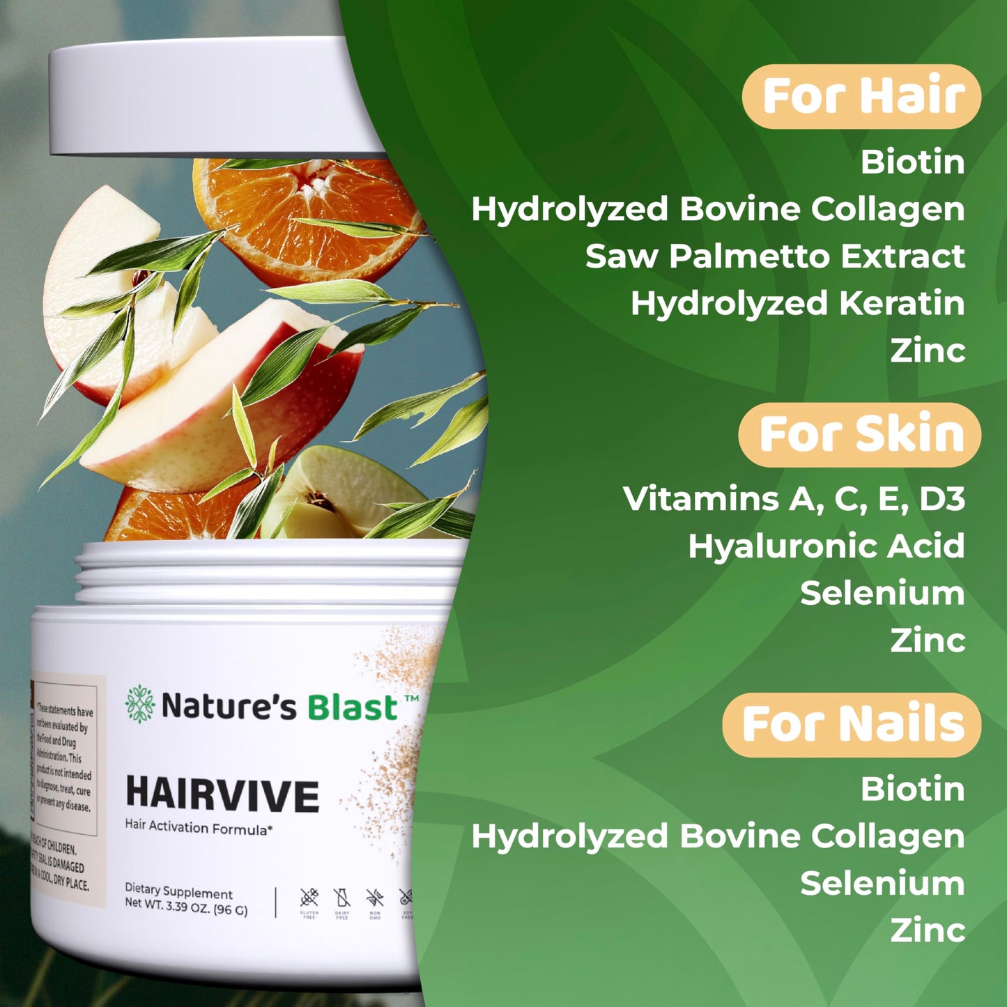NATURES BLAST HairVive Women Hair Growth Supplement Powder 3.39 oz