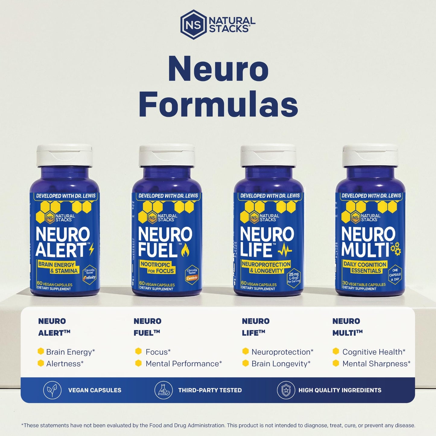 Natural Stacks NeuroFuel Nootropic Brain Supplement For Memory And Focus Capsules, 75 Count