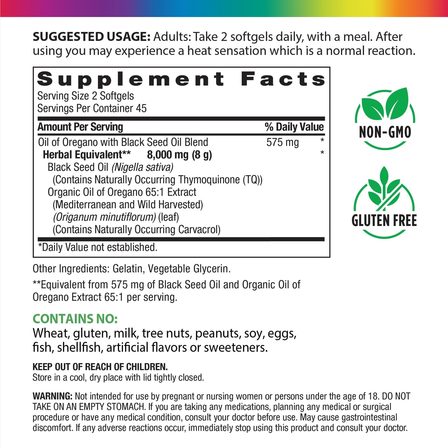 Rainbow Light Oil of Oregano with Black Seed Oil Softgels 90