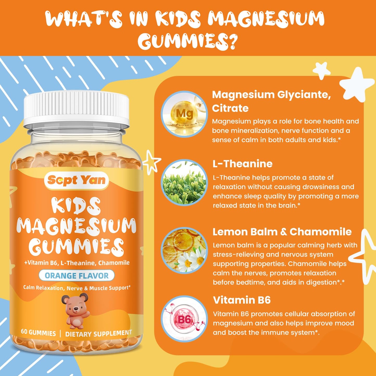 SEPT YAN Magnesium Glycinate Citrate Gummies, 60 Gummies