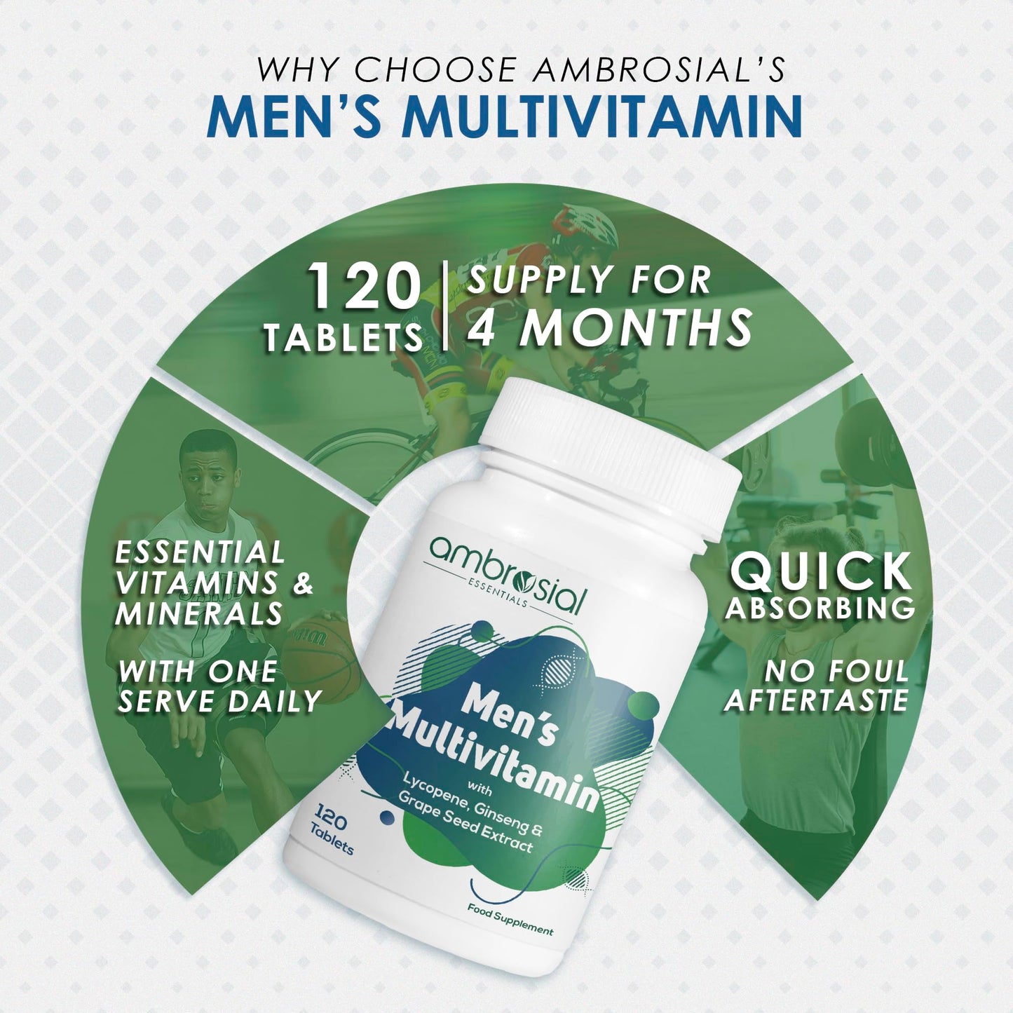 AMBROSIAL Men's Multivitamin Tablets for Men, 120 Tablets