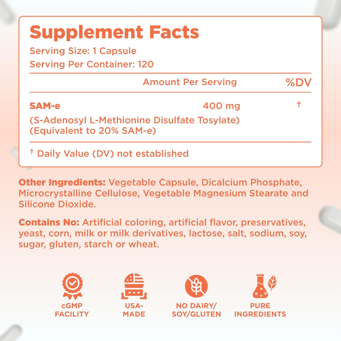 Clear Formulas Bioactive SAM-e 400mg Capsule, 120 Count