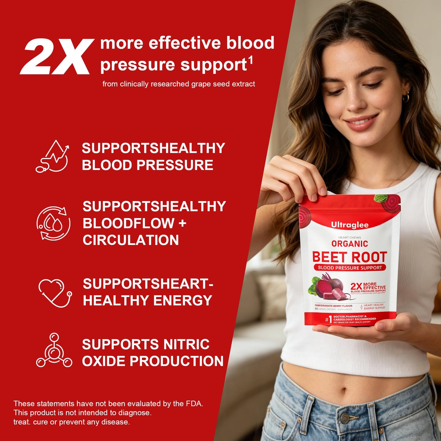 Ultraglee Beet Chews with Grape Seed Extract & Beet Root Powder Energy Supplement, 120 Chews