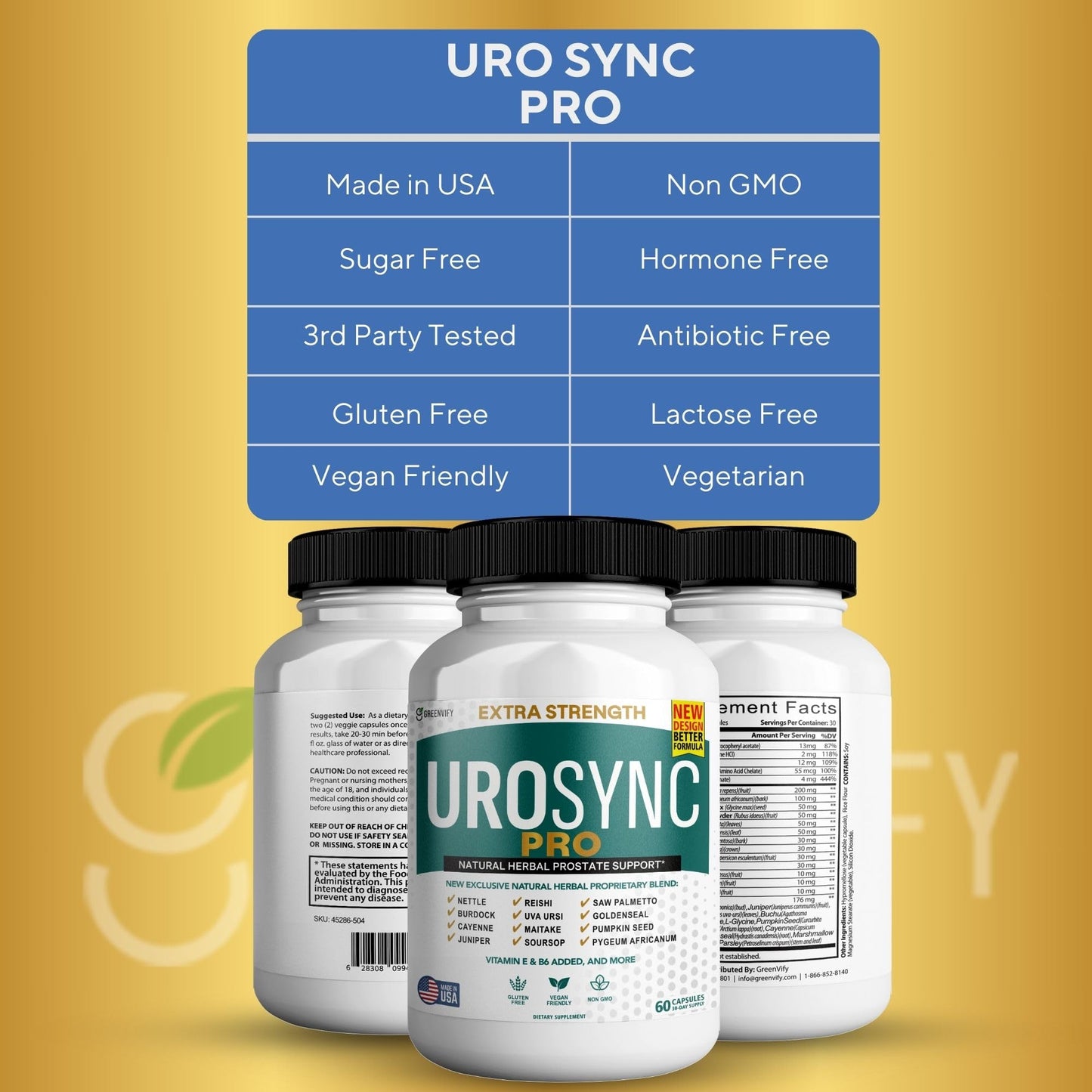 GREENVIFY UroSync Pro Natural Herbal Prostate Support Capsule, 180 Count