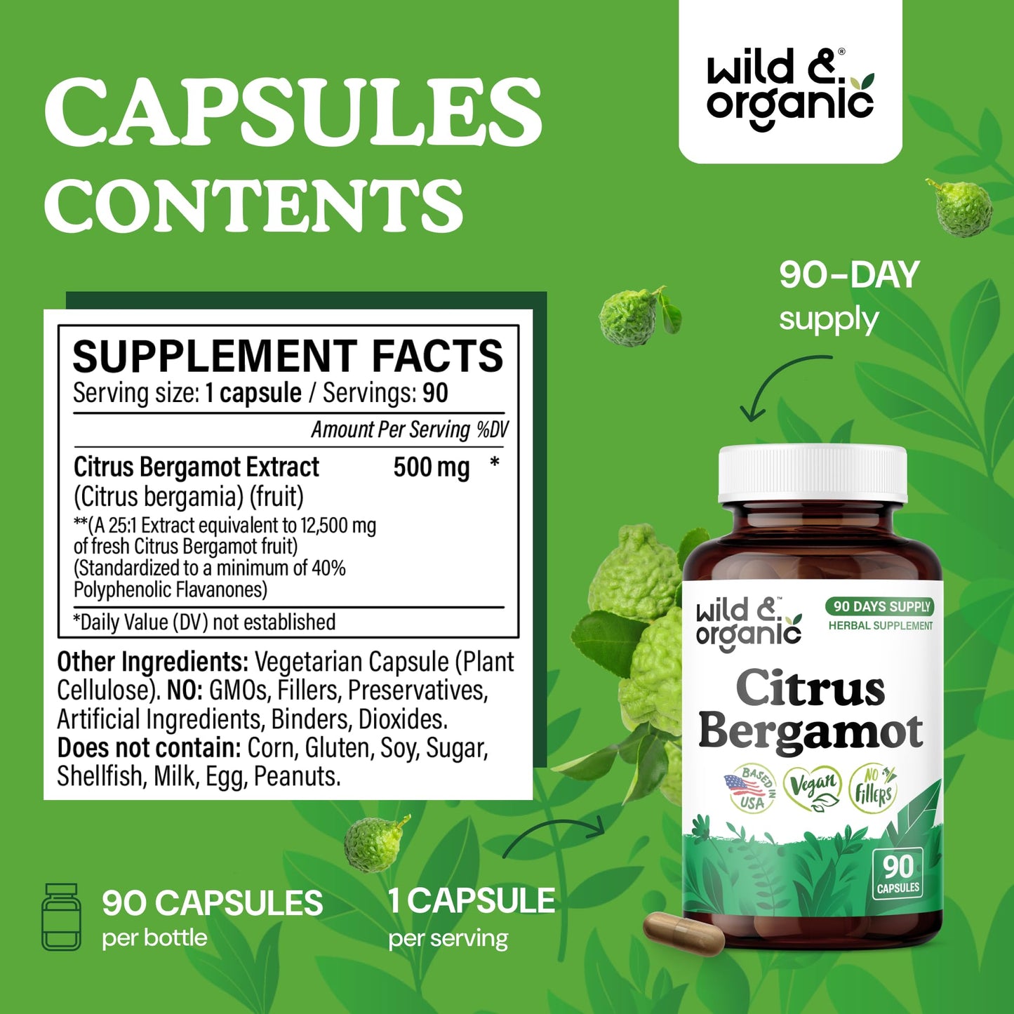Wild & Organic Citrus Bergamot Capsules 90 Count