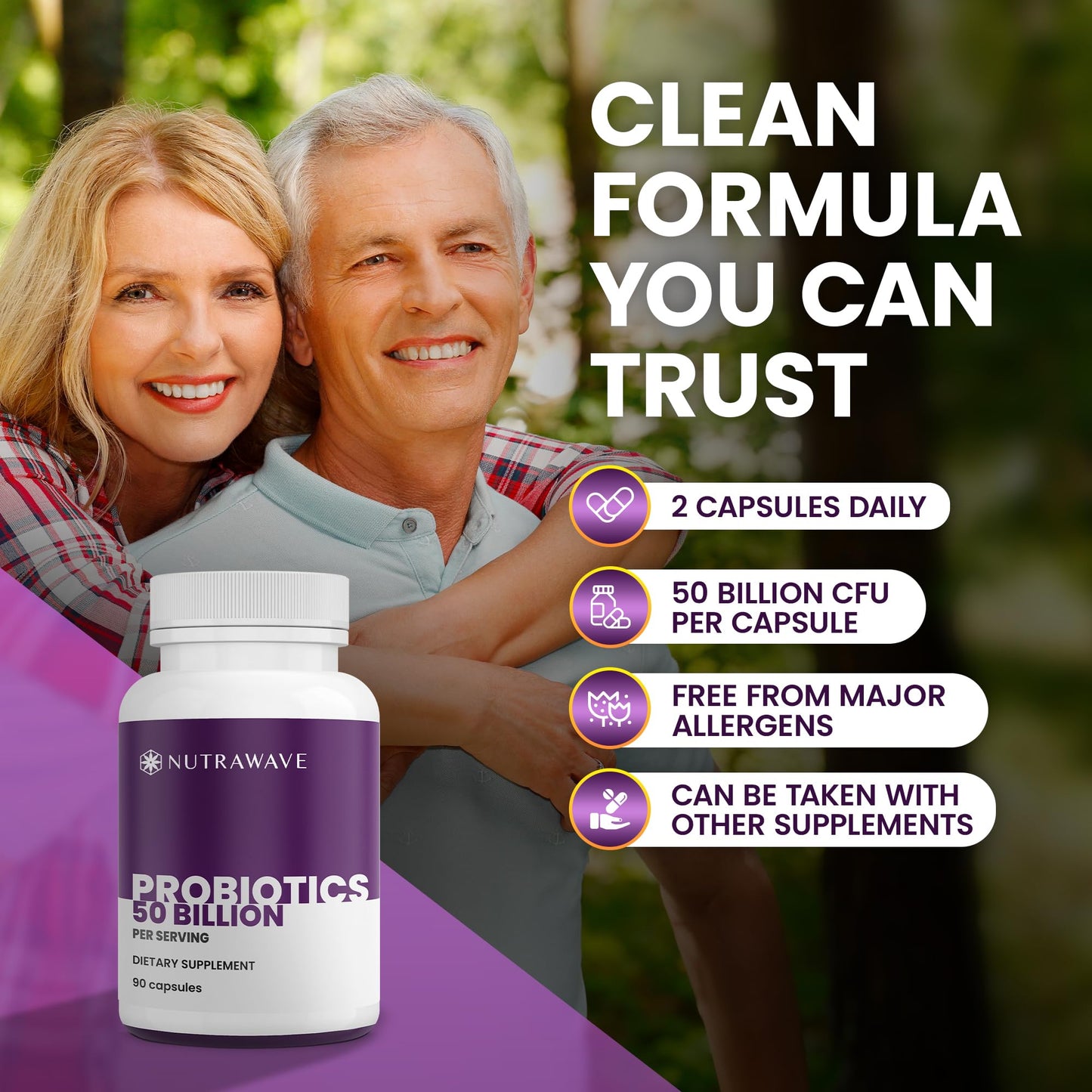 Nutra Wave 50 Billion Probiotics & Prebiotics for Women & Men – 15 Strains Active Culture – Supports Bloating, Constipation, Digestive & Gut Health – Non-GMO, Shelf-Stable Capsules, 60 Count