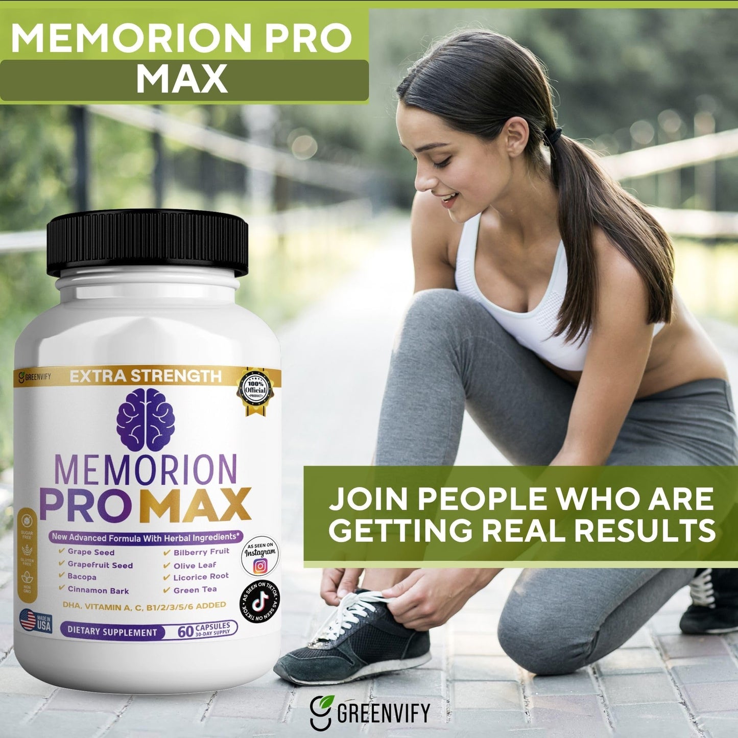 GREENVIFY Memorion Pro Max Extra Strength Brain Support Supplement Capsule, 60 Capsules