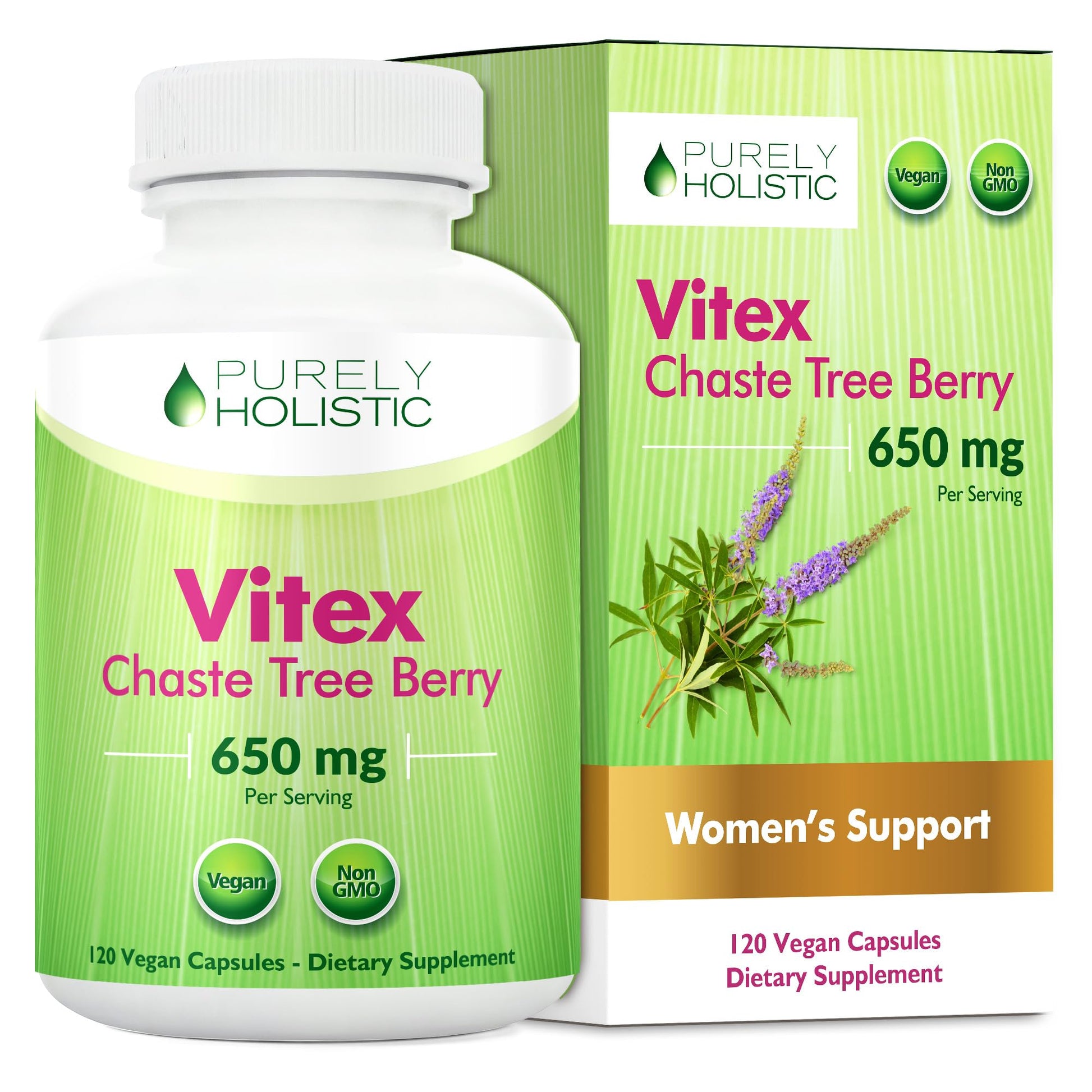 Purely Holistic Chasteberry Vitex Supplement 650mg Capsule 120 Count